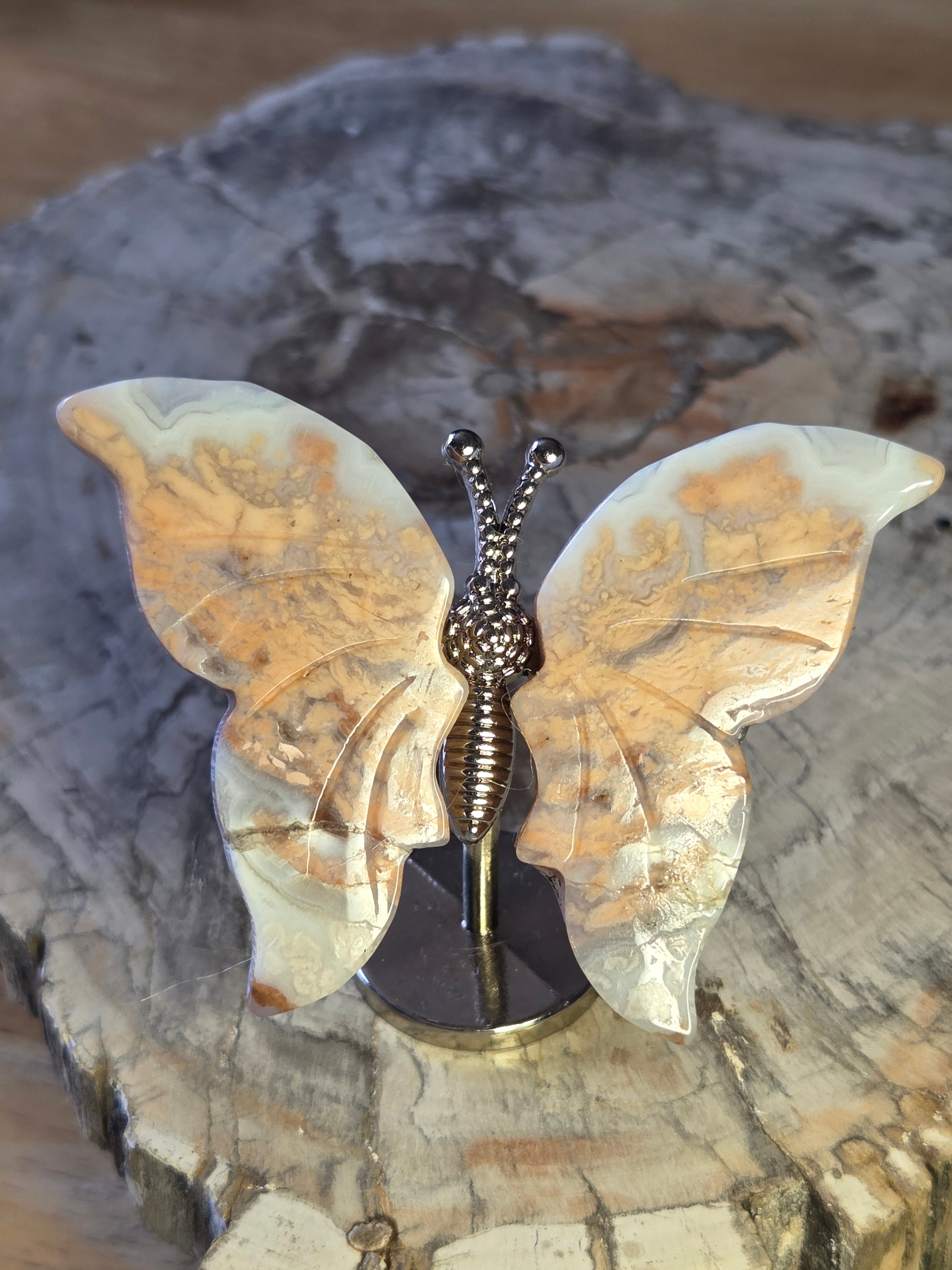 Pink agate crystal butterfly