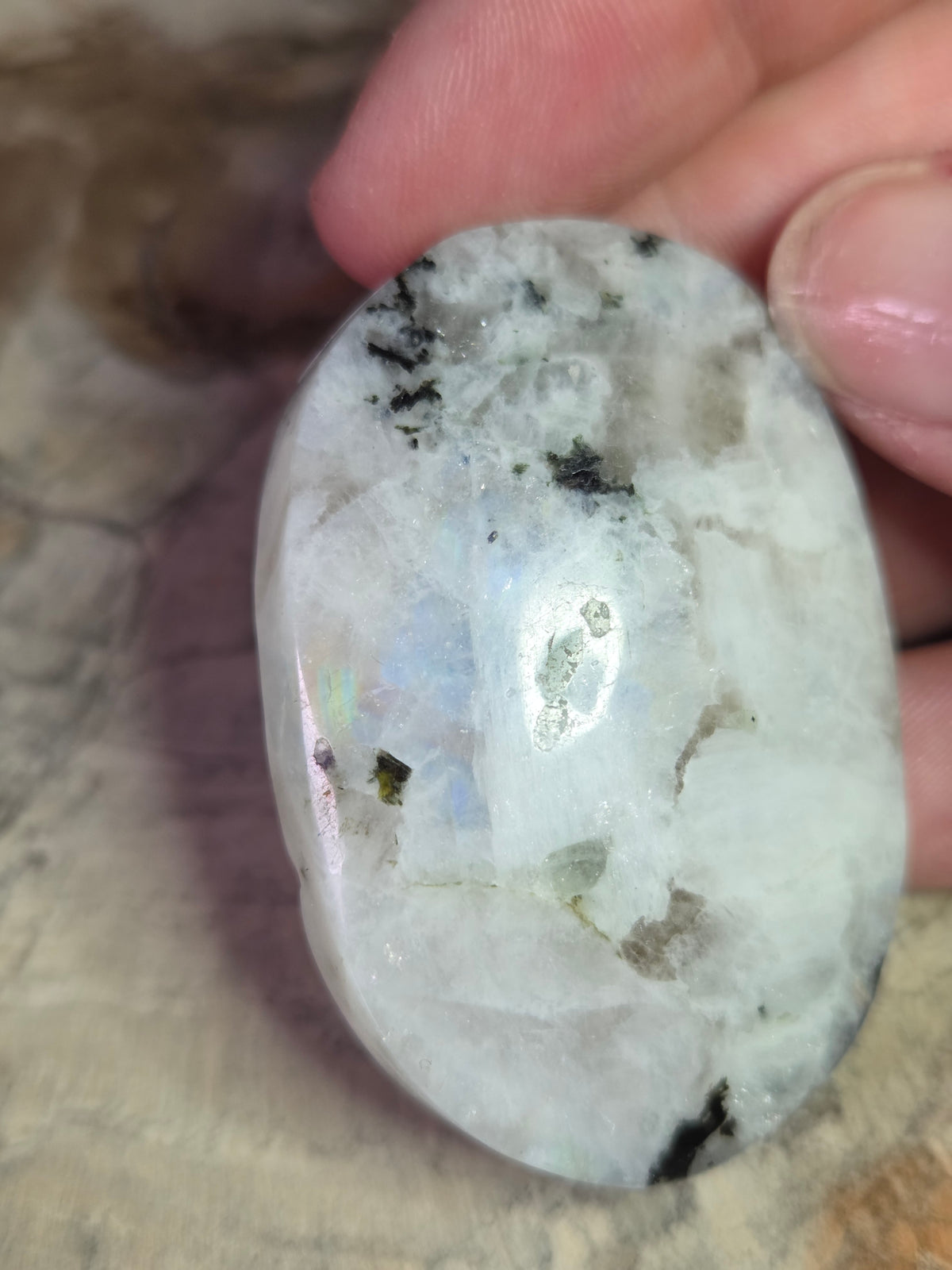 Rainbow moonstone crystal palmstone