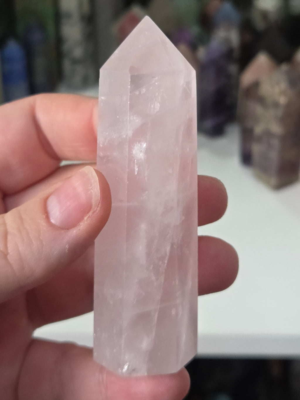 Rose quartz crystal tower