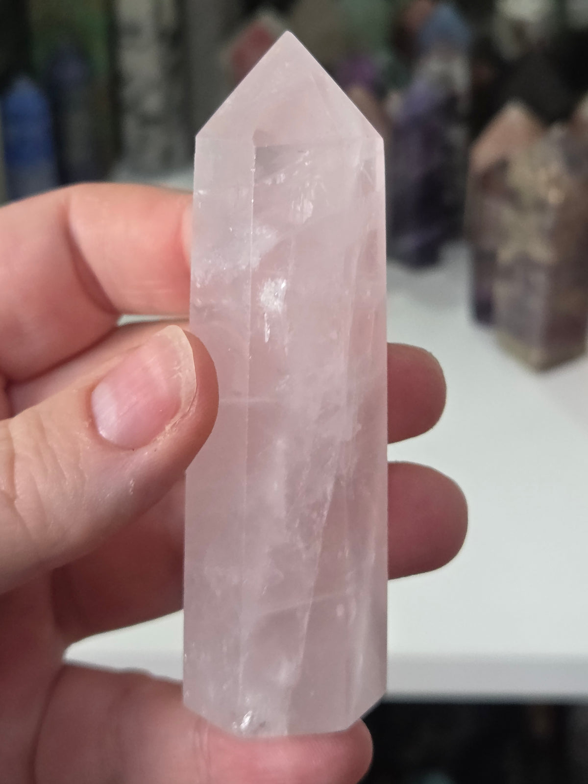 Rose quartz crystal tower