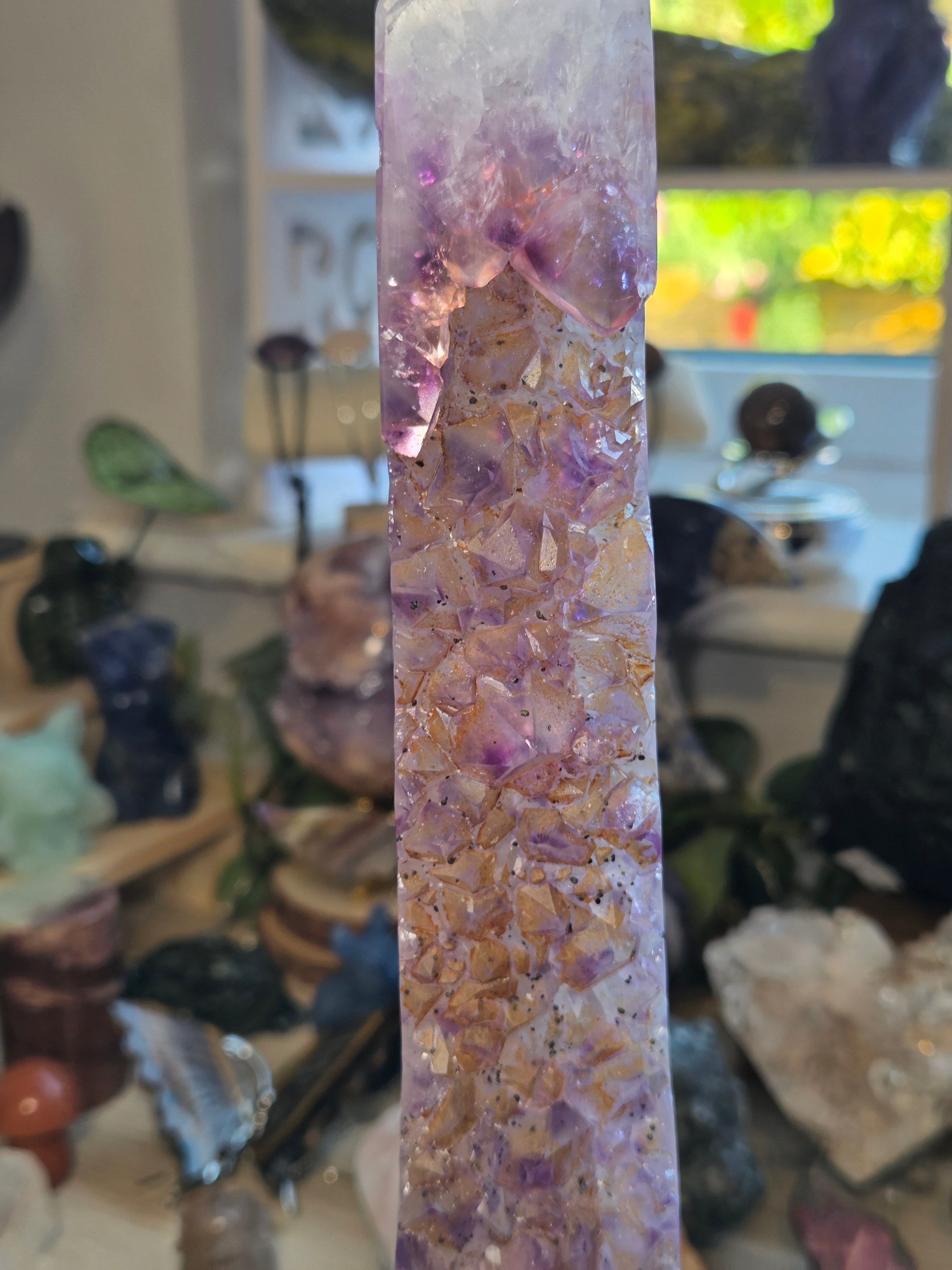 Beautiful  black agate with amethyst crystal from Brazil
