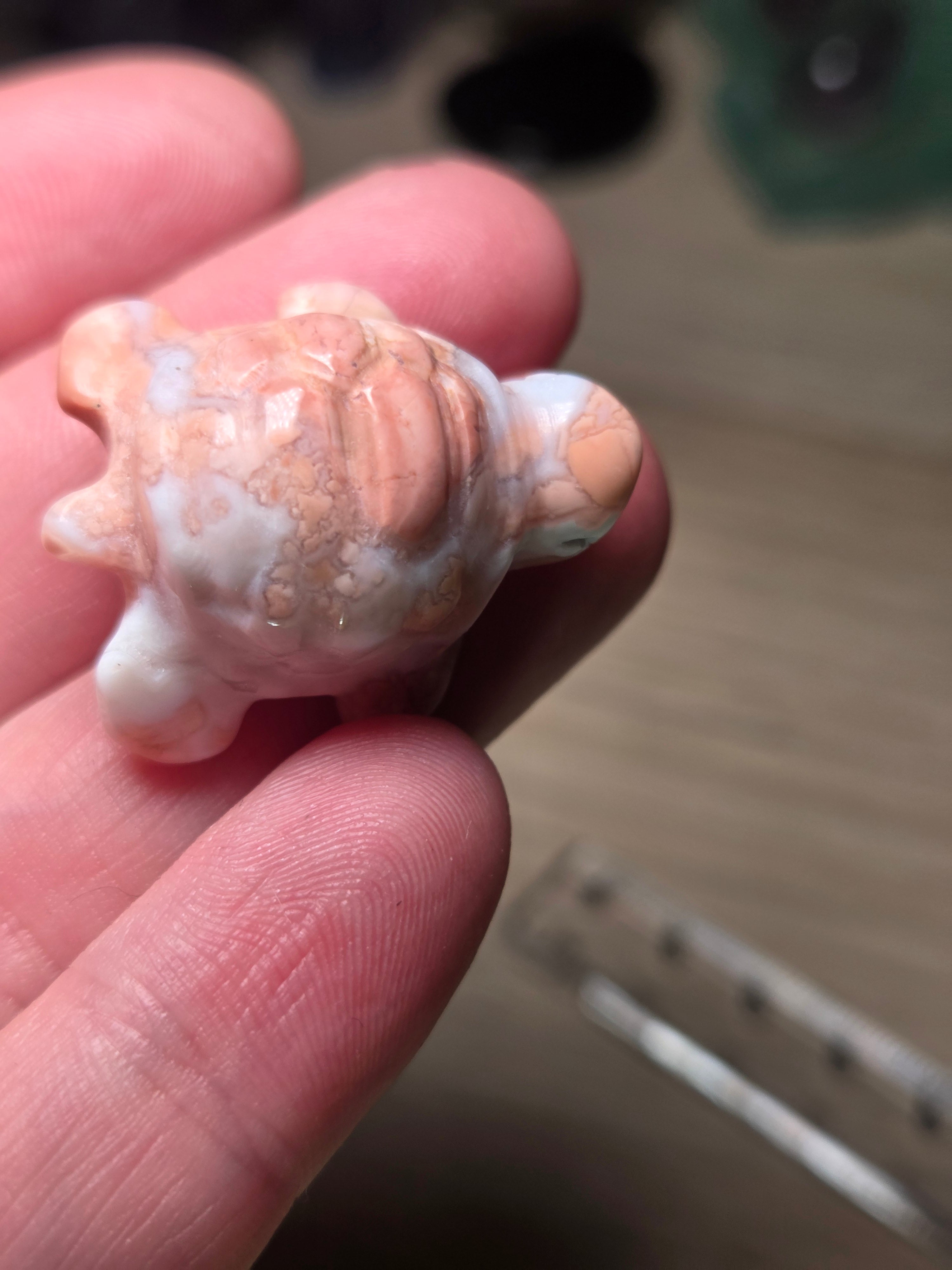 Cotton candy pink turtle carving