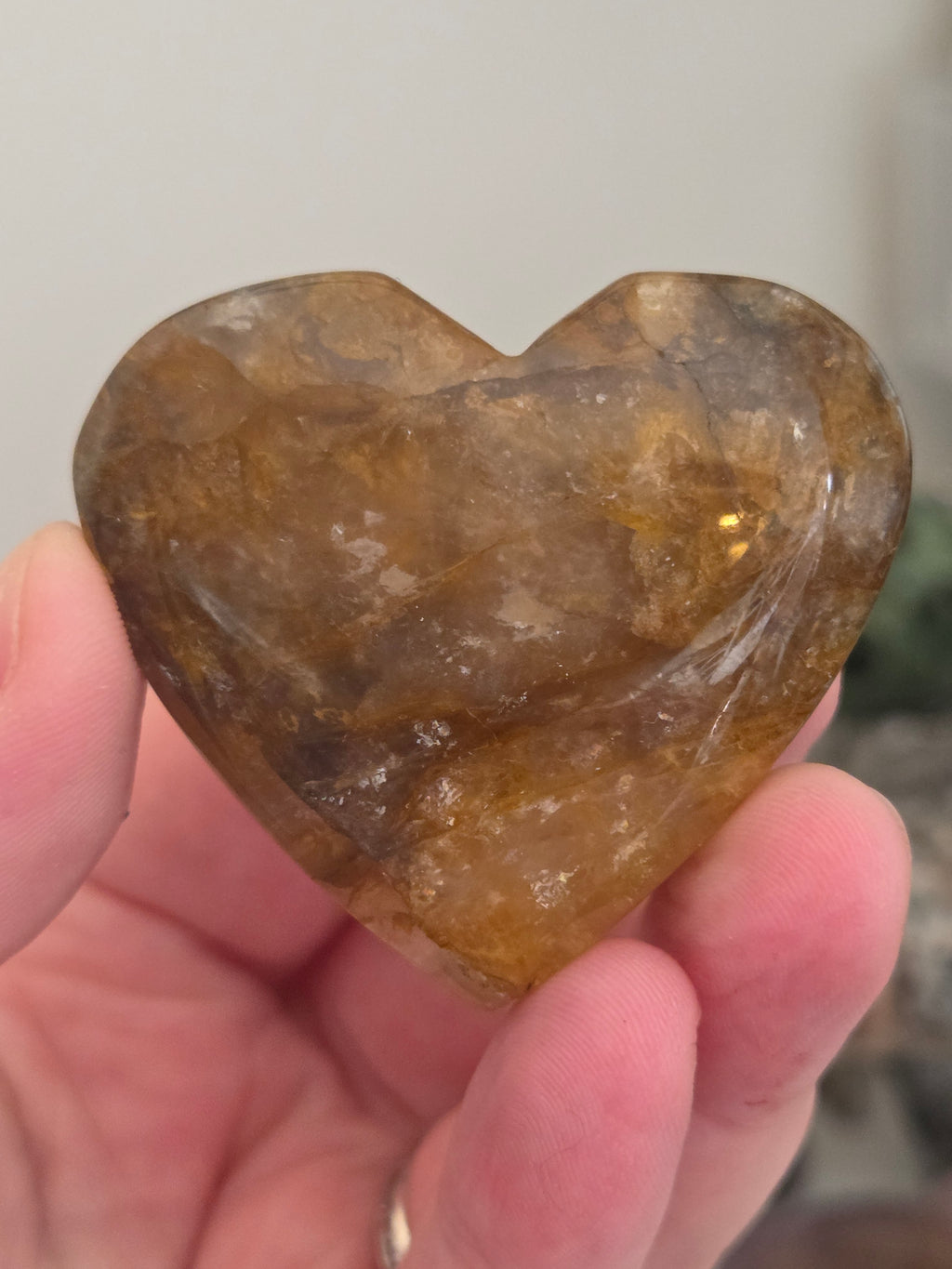 Fire quartz and  golden healer crystal heart
