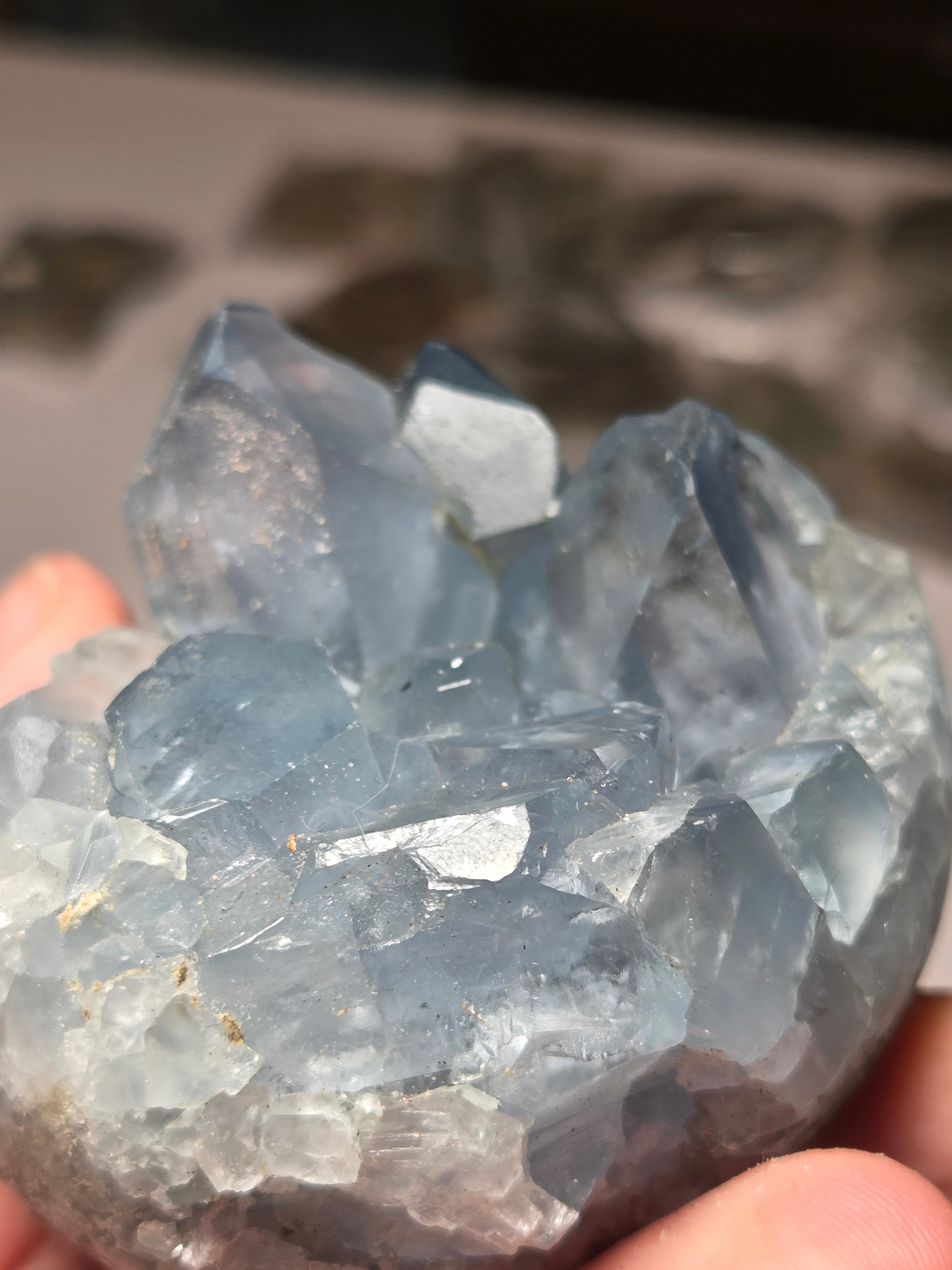 Blue calcite crystal Egg carving