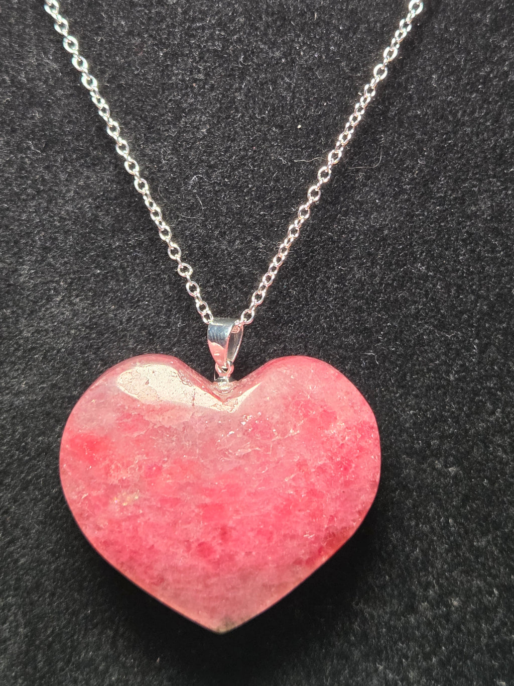 S925 Pink Rhodonite crystal heart carving necklace