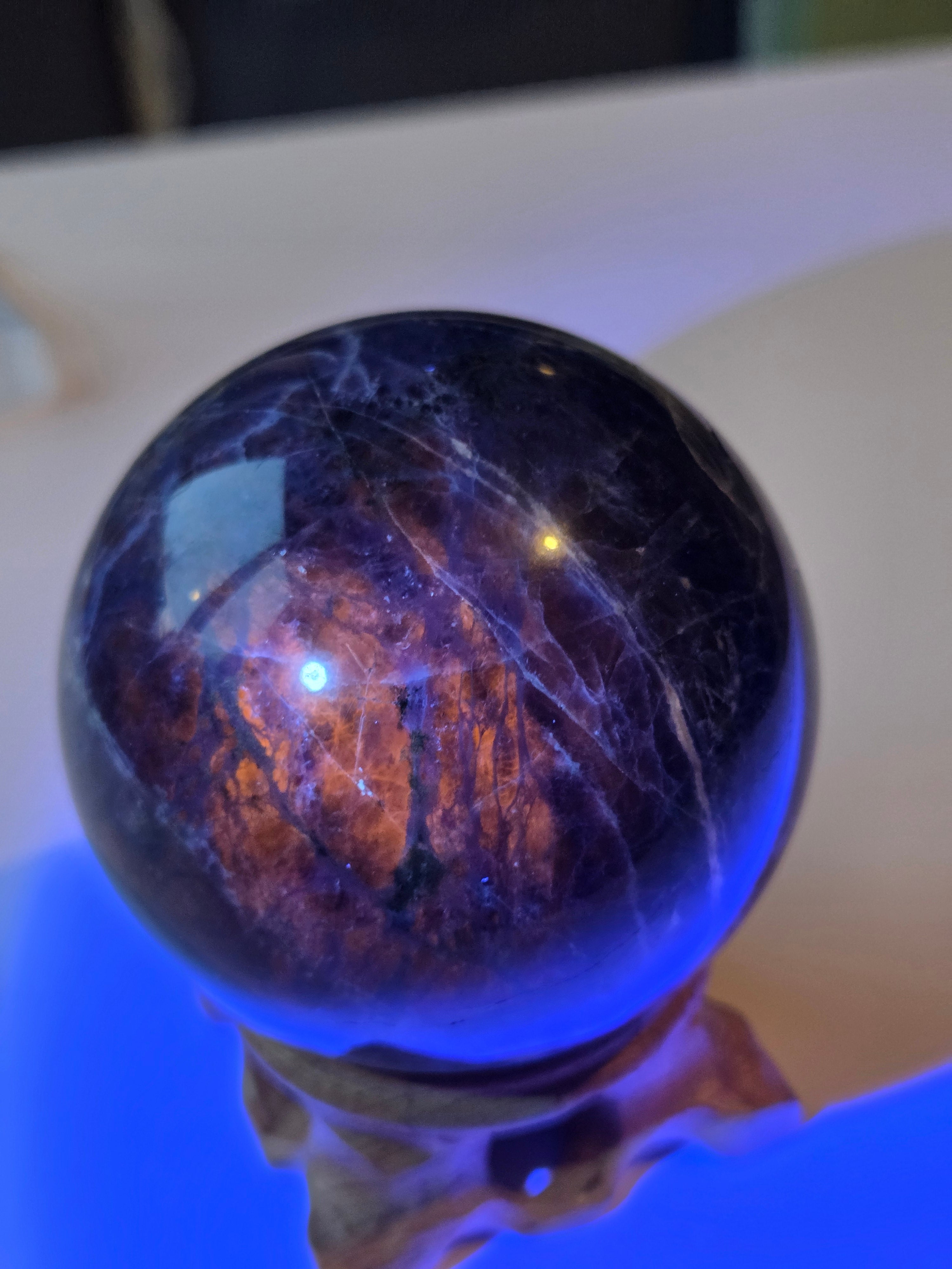Large sodalite crystal Sphere with stand