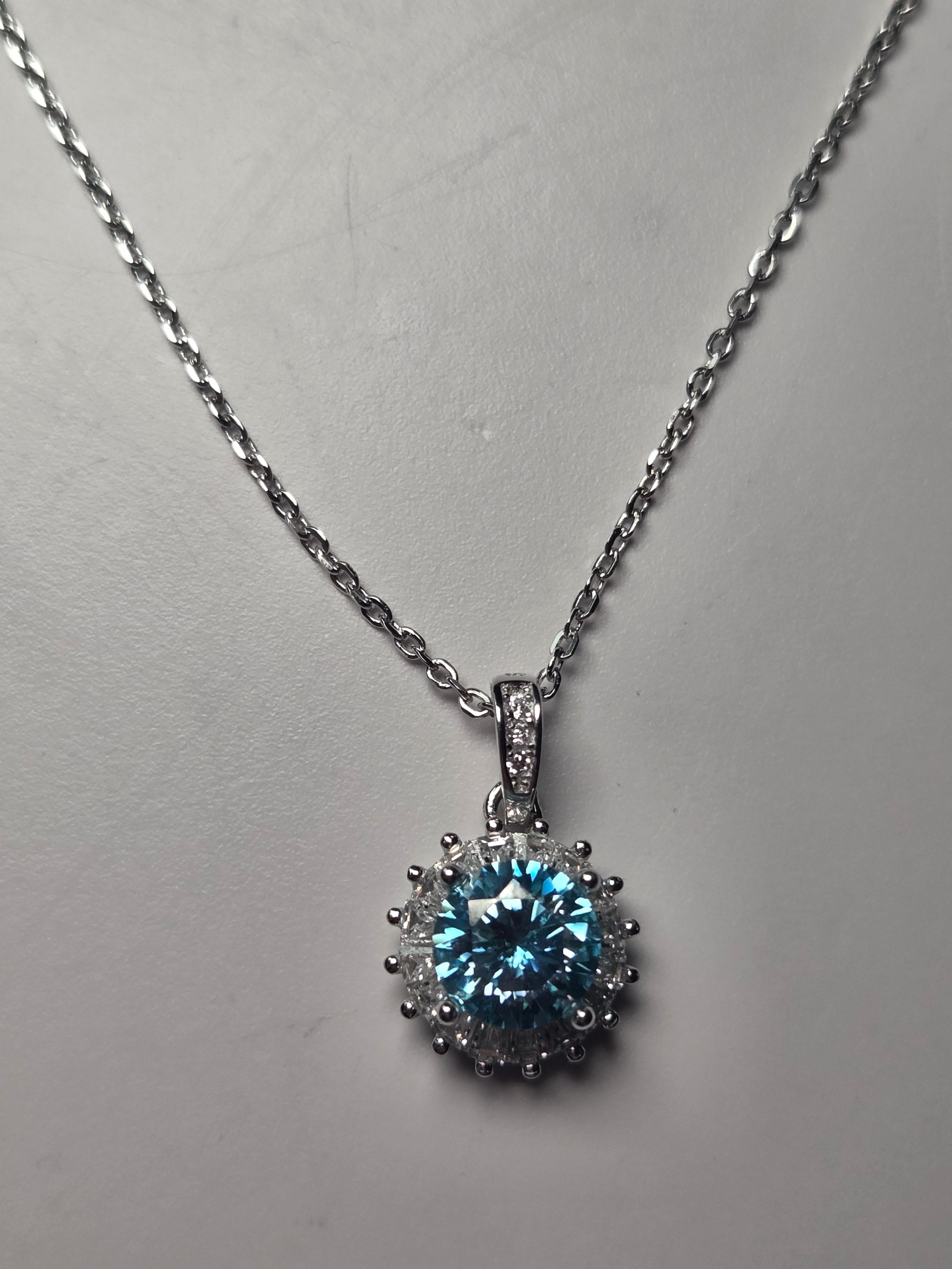 Blue Moissonite Diamond necklace 2 carot s295 with certificate