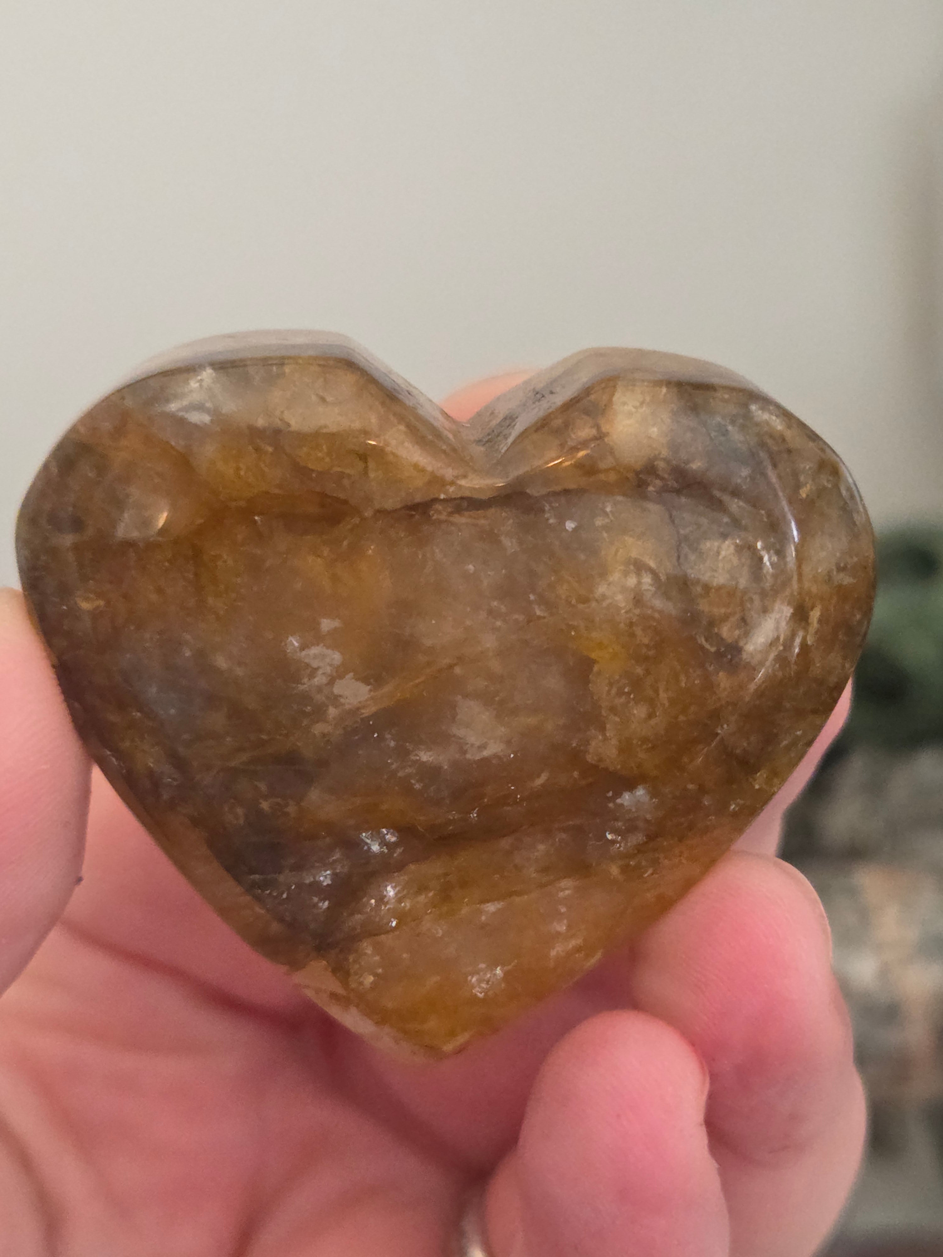 Fire quartz and  golden healer crystal heart