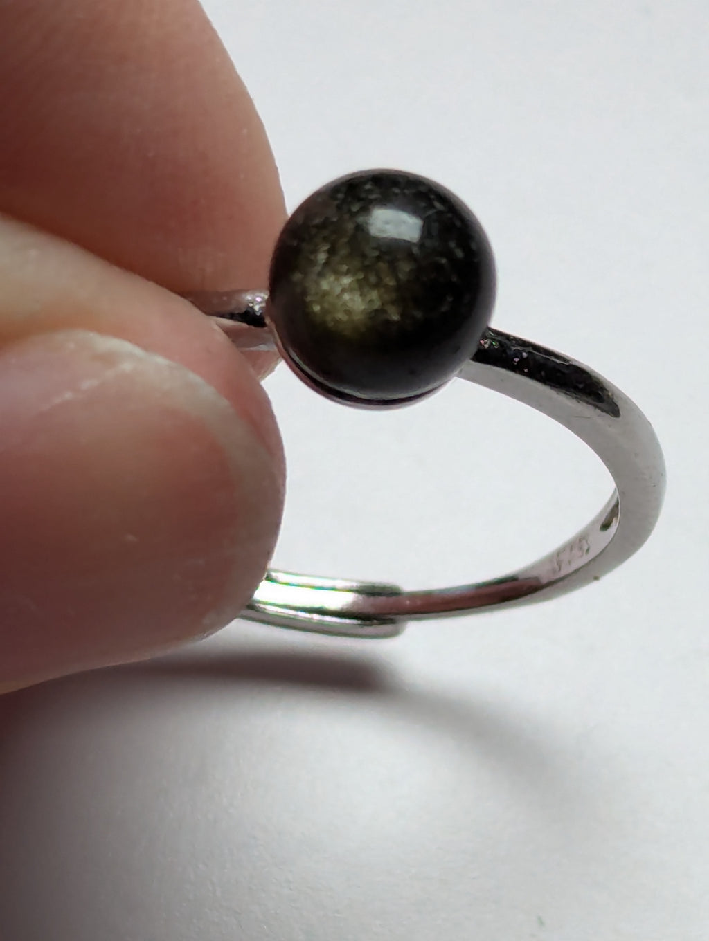 Golden sheen obsidian crystal adjustable ring stainless steel