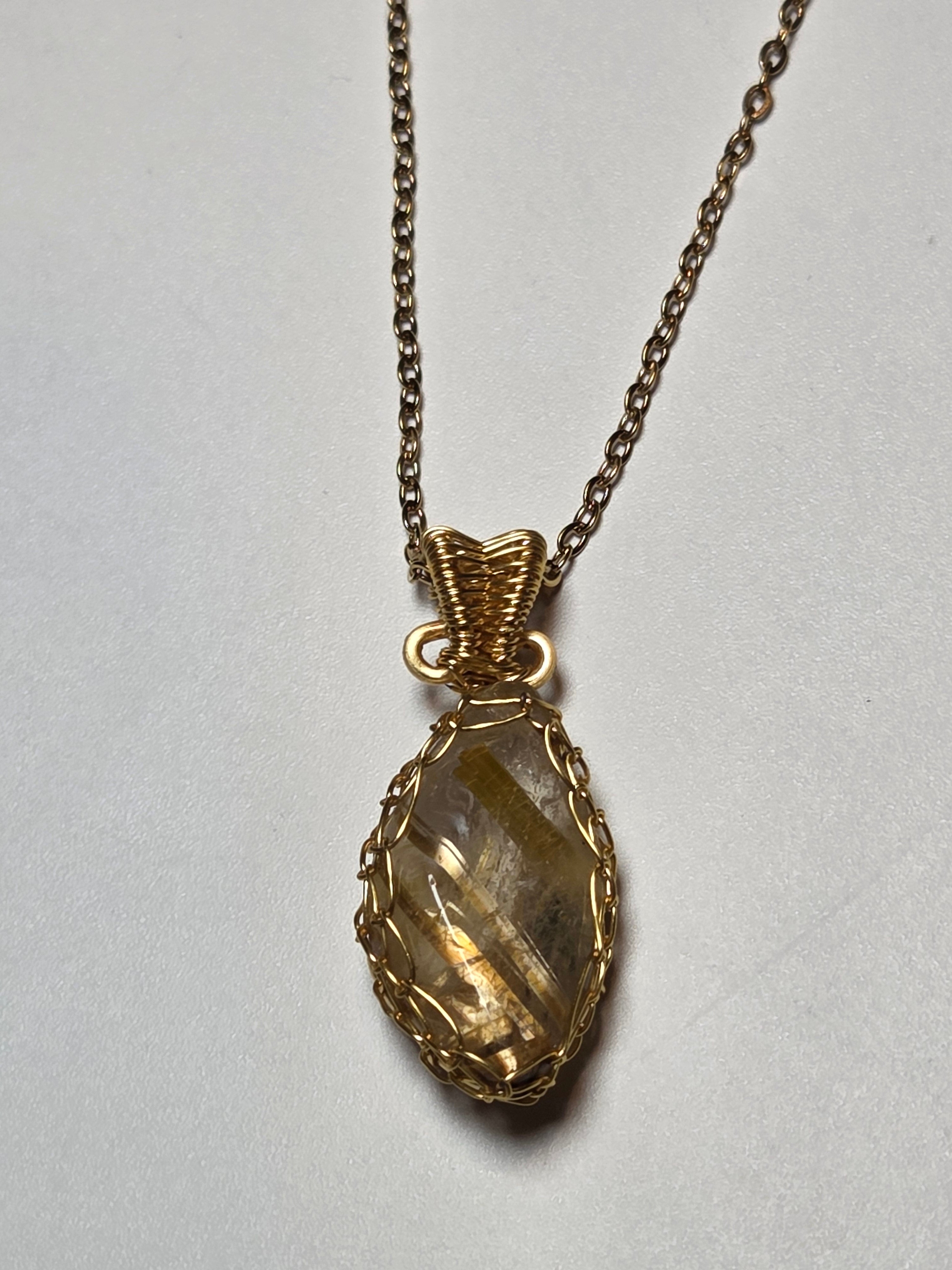 Golden Rutlile crystal Wire wrap necklace