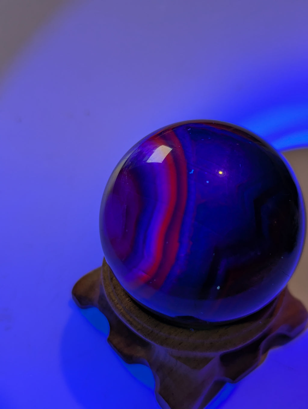 Black rose flourite crystal sphere with stand UV reactive