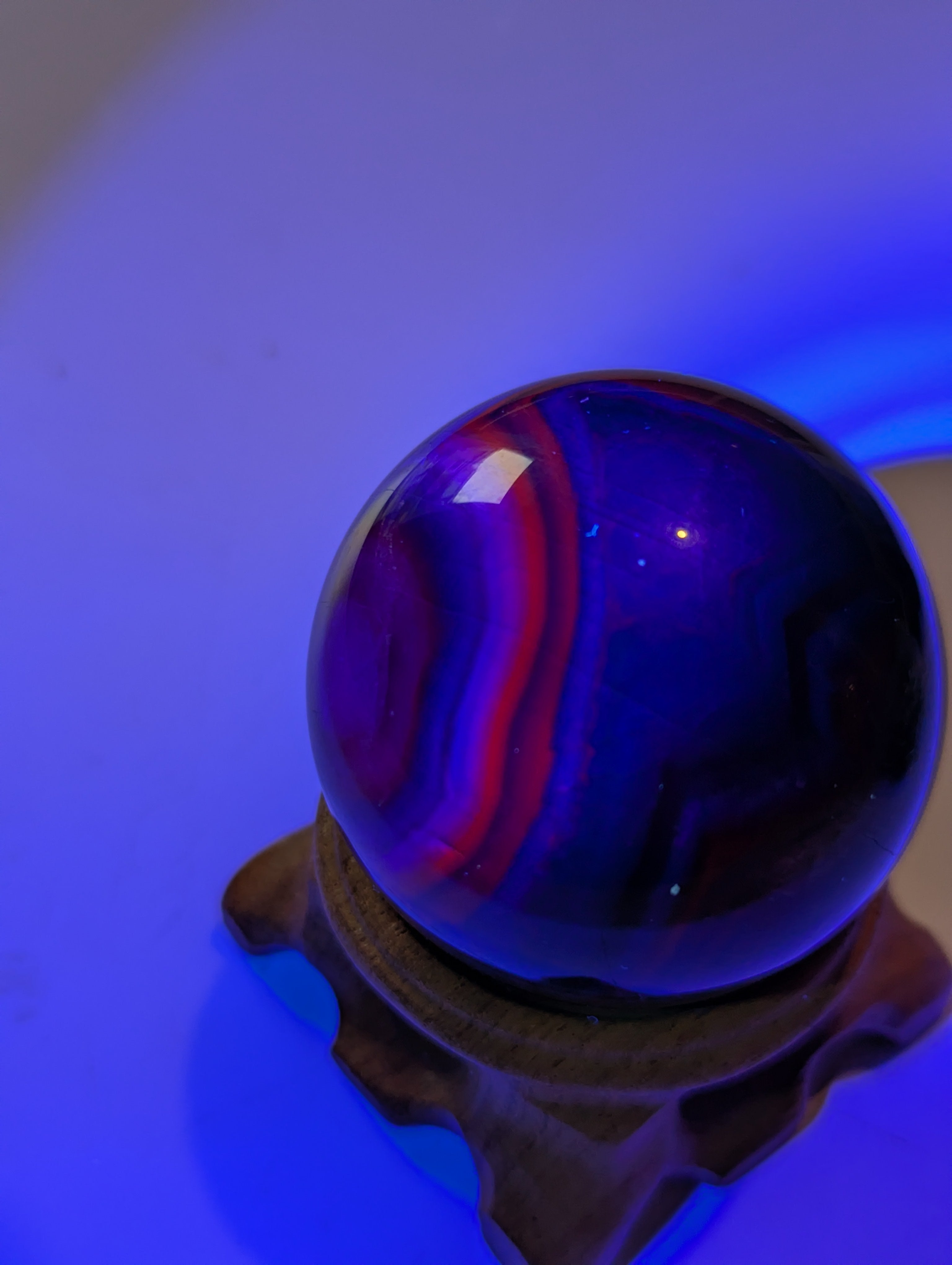 Black rose flourite crystal sphere with stand UV reactive