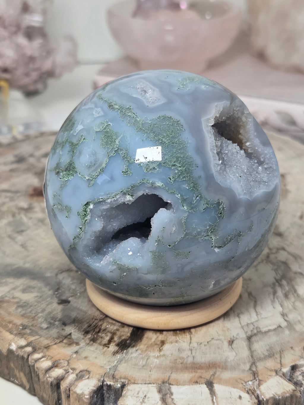 Beautiful  blue moss crystal sphere