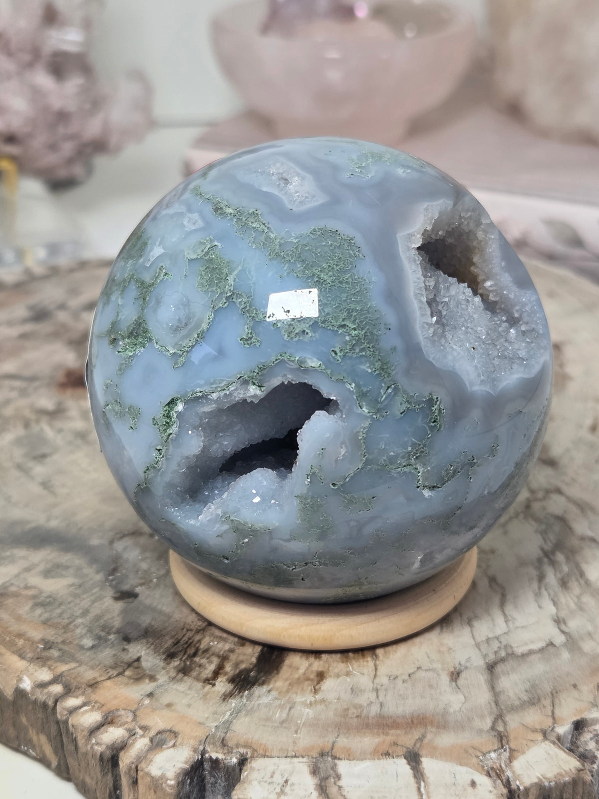 Beautiful  blue moss crystal sphere