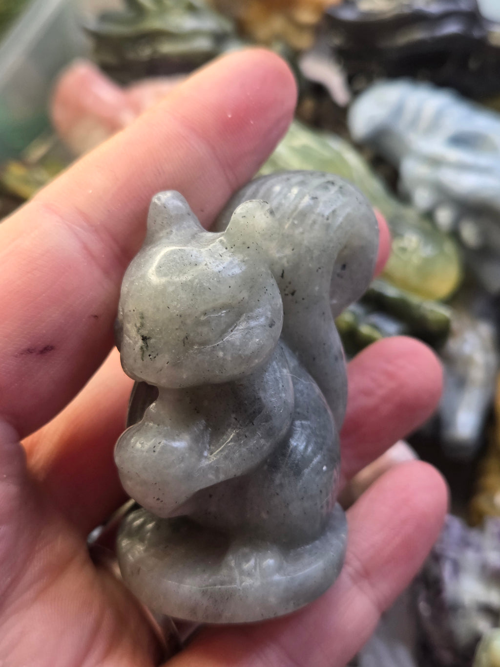Labradorite crystal squirrel carving