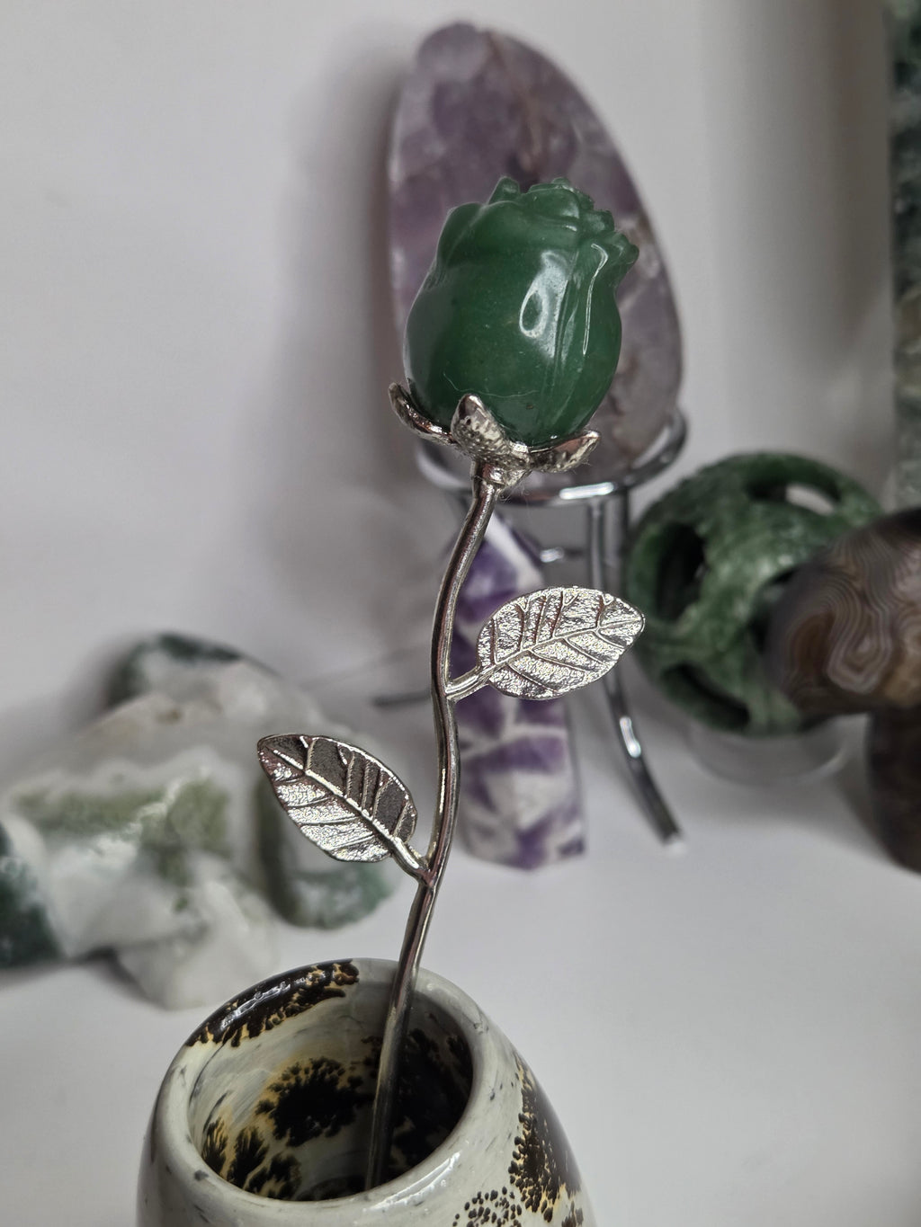 Green Aventurine crystal rose carving
