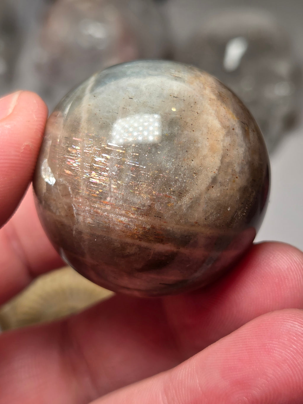 Grade A Black Moonstone with Sunstone with stand