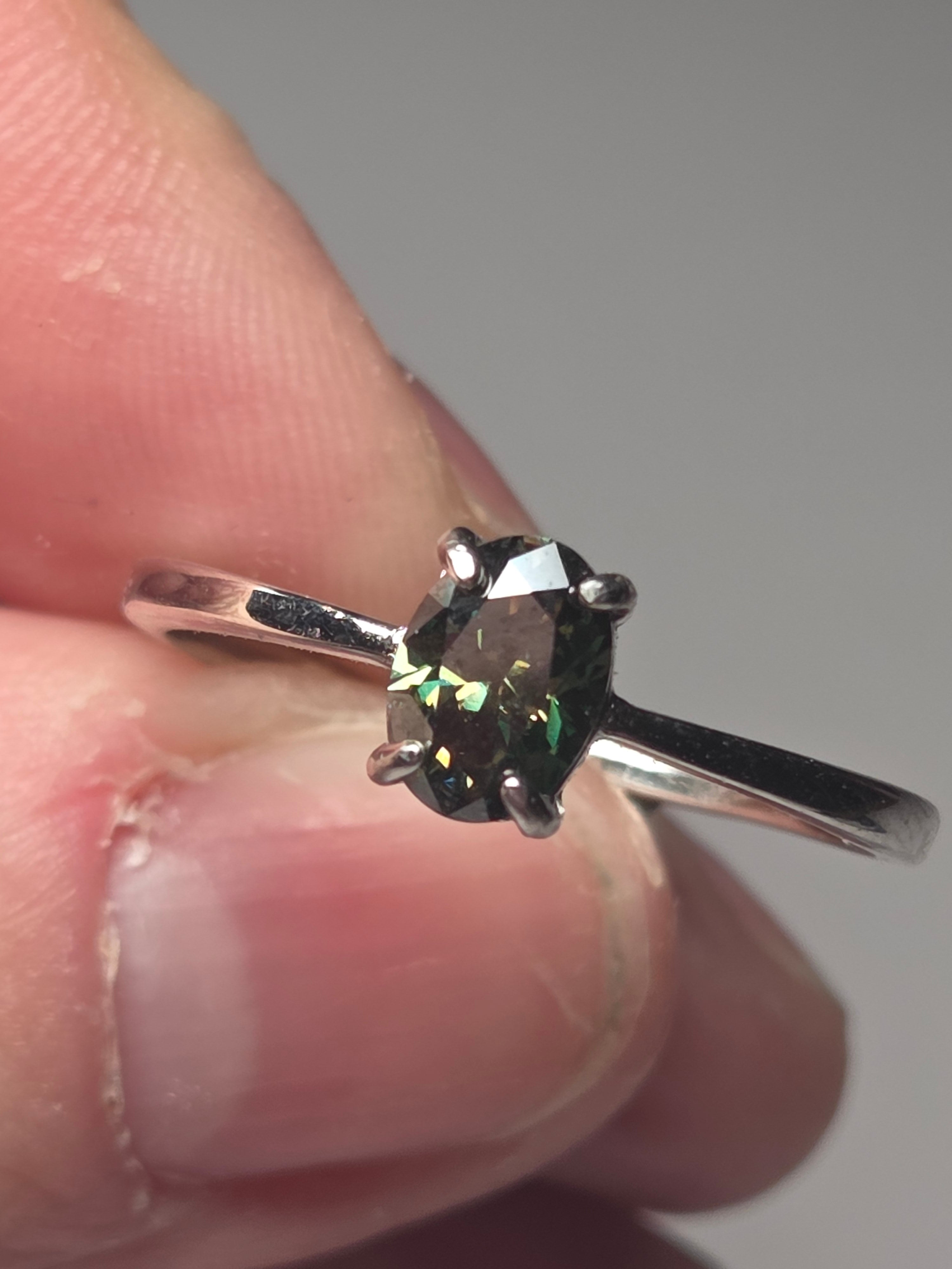One carot Moissonite Green Diamond adjustable ring