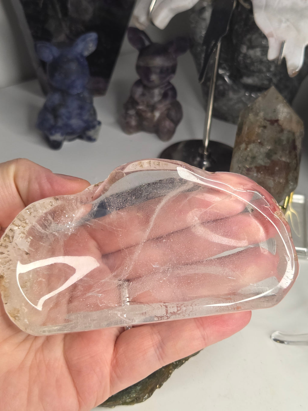 Handmade cut and polished  clear quartz crystal dish