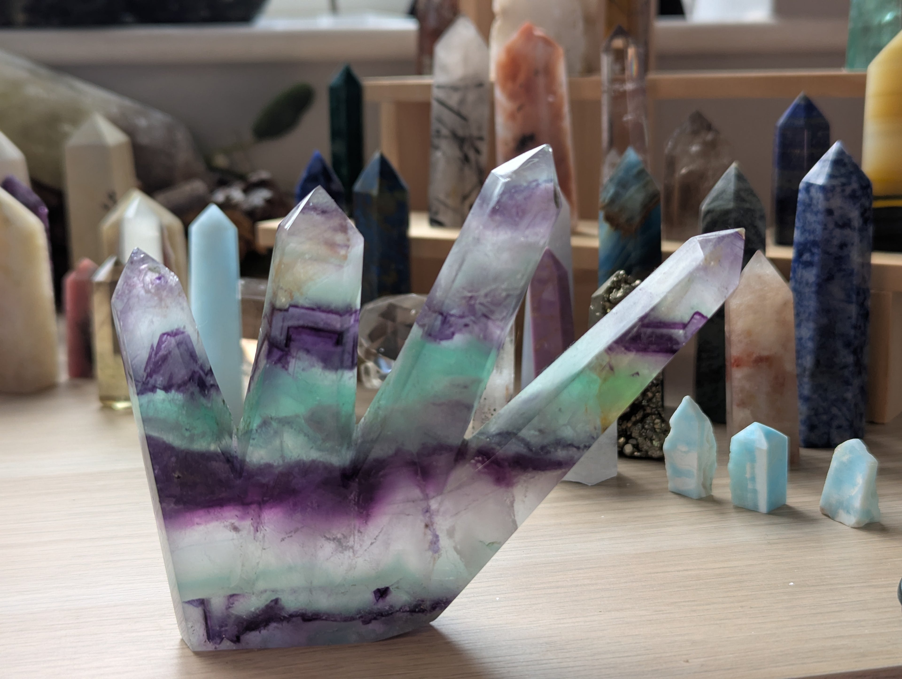 Beautiful four points Flourite crystal tower