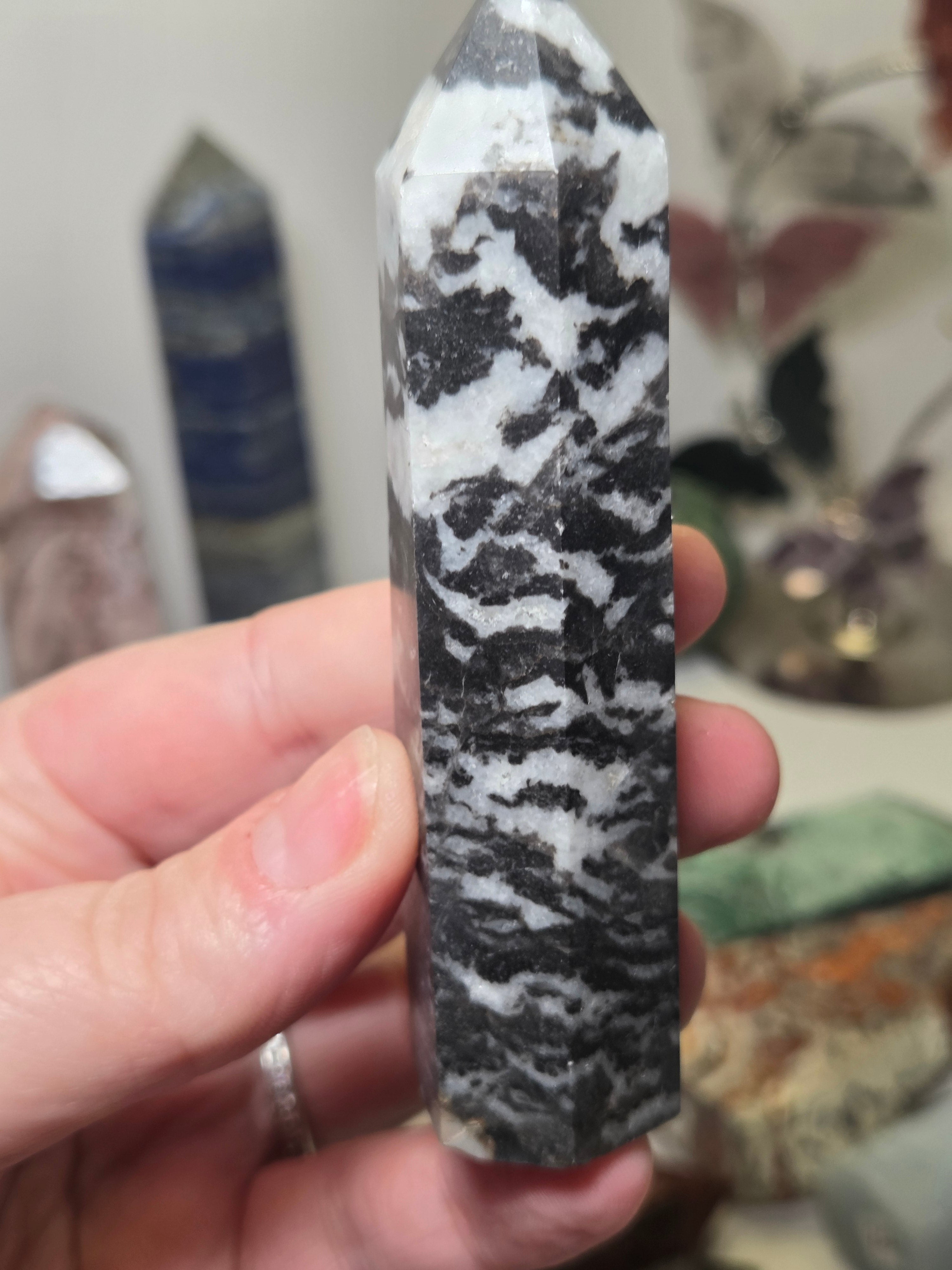 Zebra jasper crystal tower carving