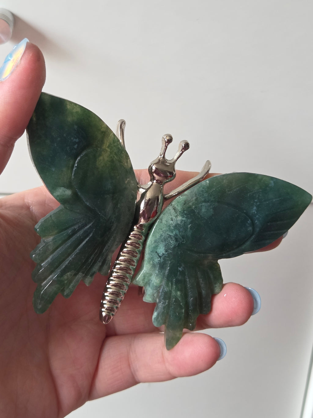 Moss agate crystal butterfly carving