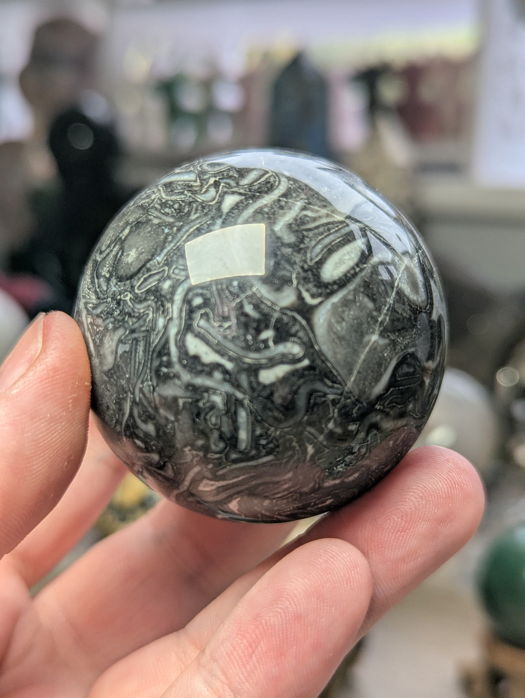 Fossil stone crystal sphere