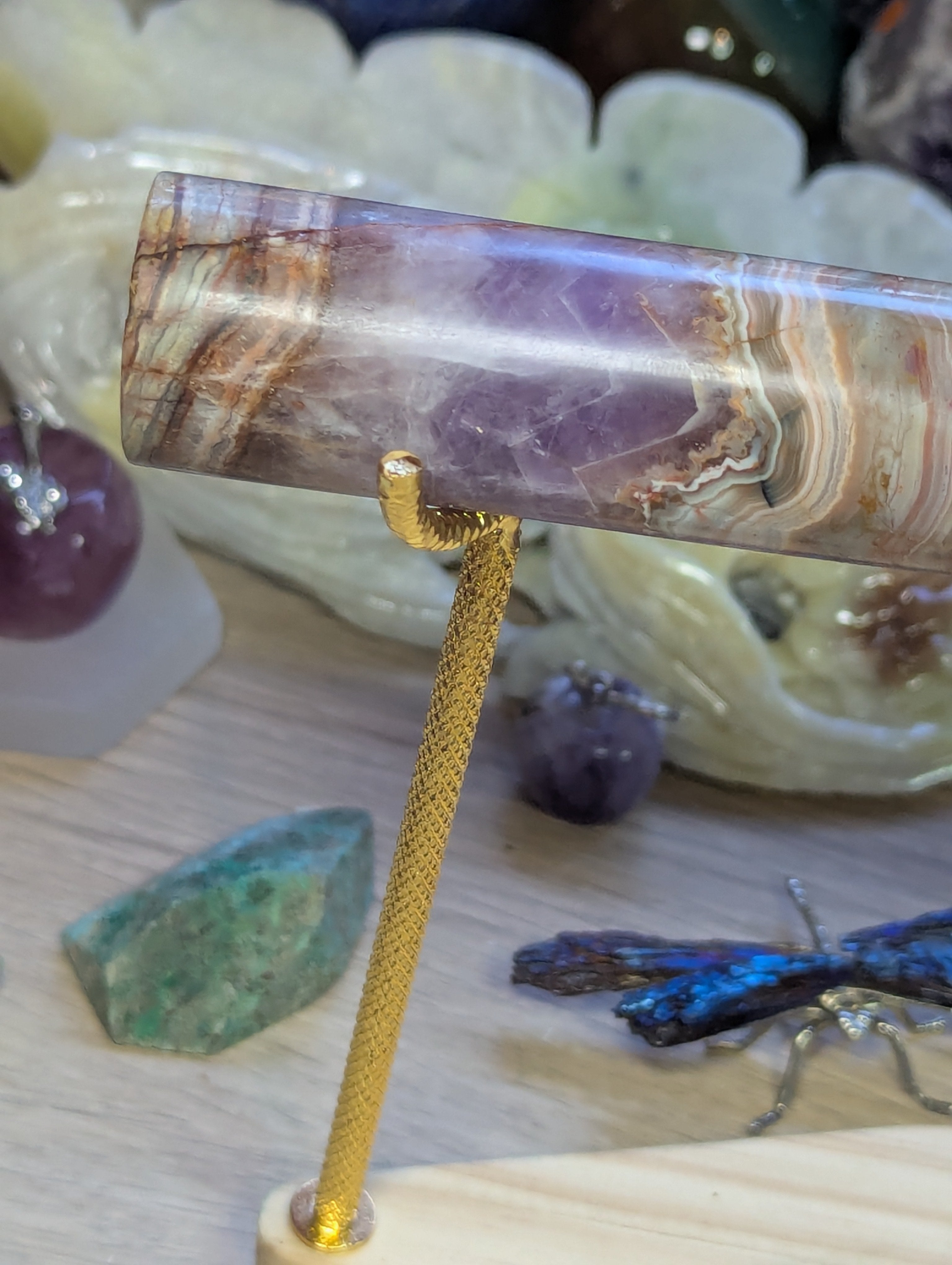 Beautiful amethyst crazy lace agate crystal bracelet stand