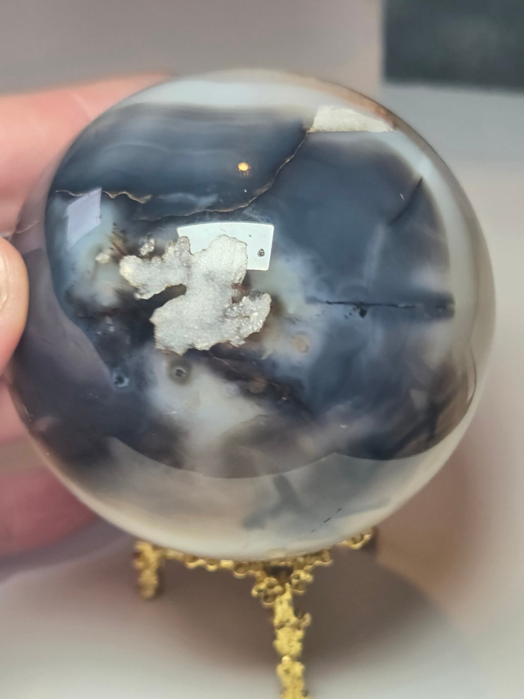 Agate  and quartz crystal sphere  with imperfections
