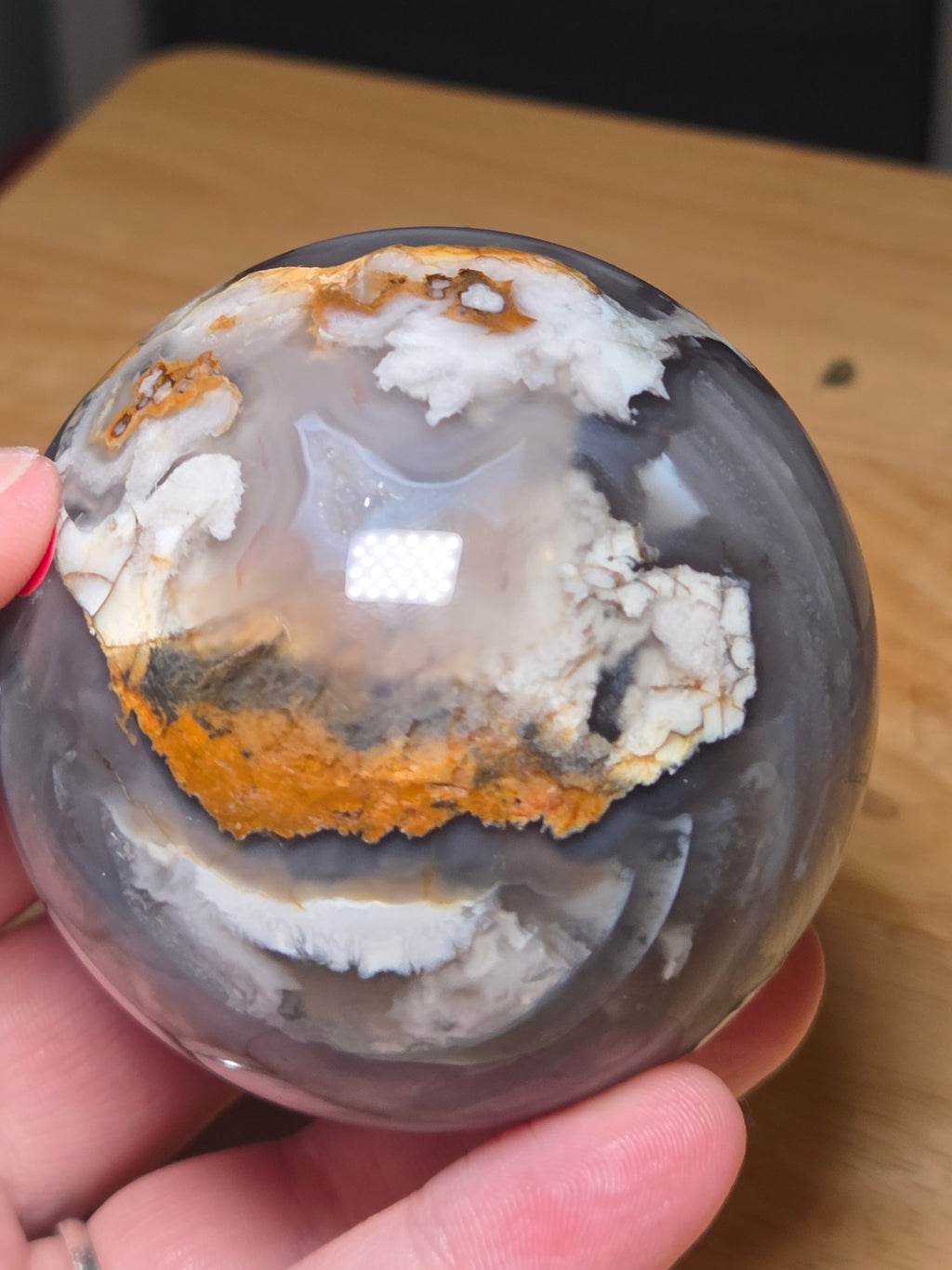 Natural black flower agate crystal sphere