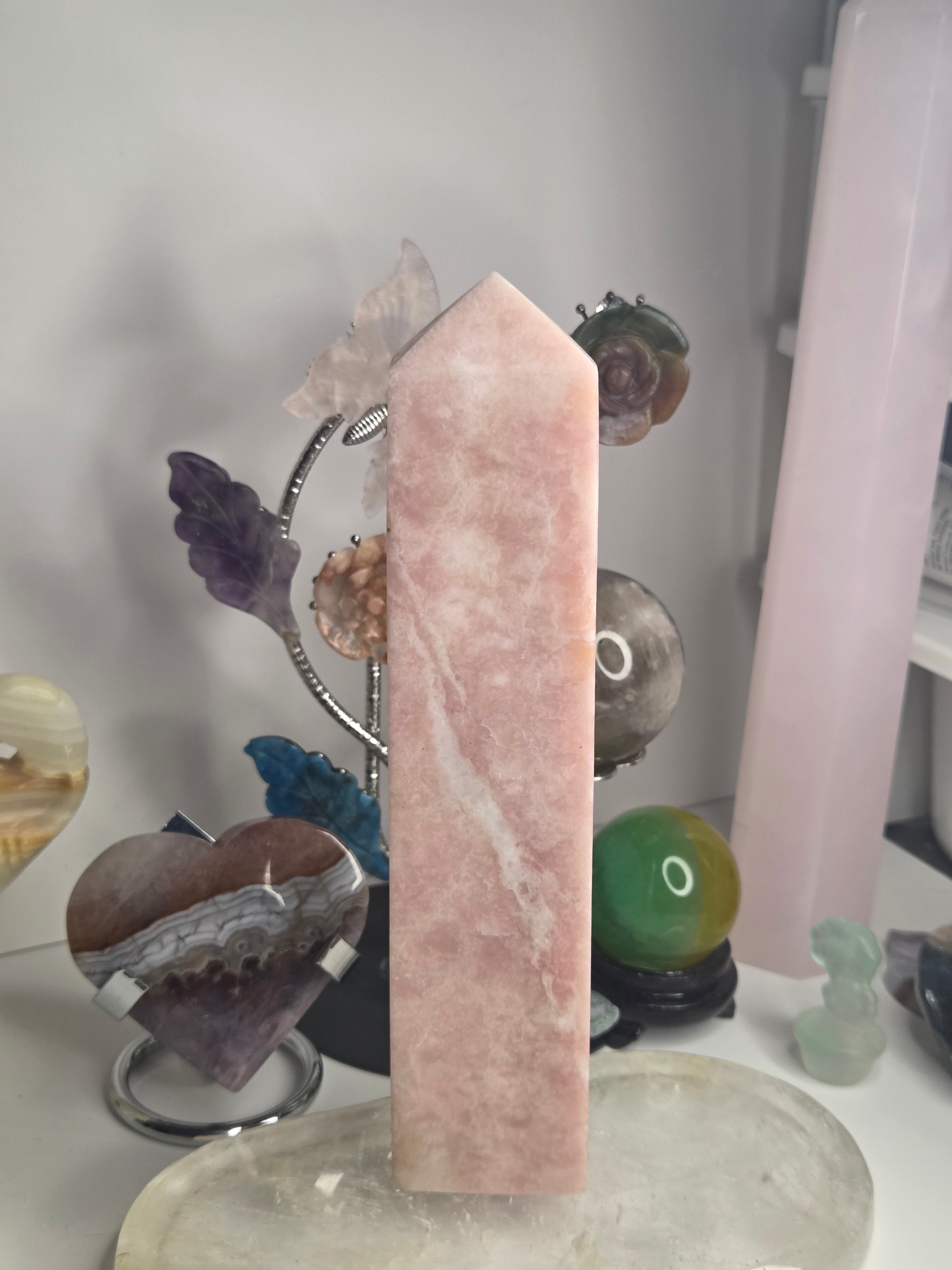 Pink opal crystal tower 19cm