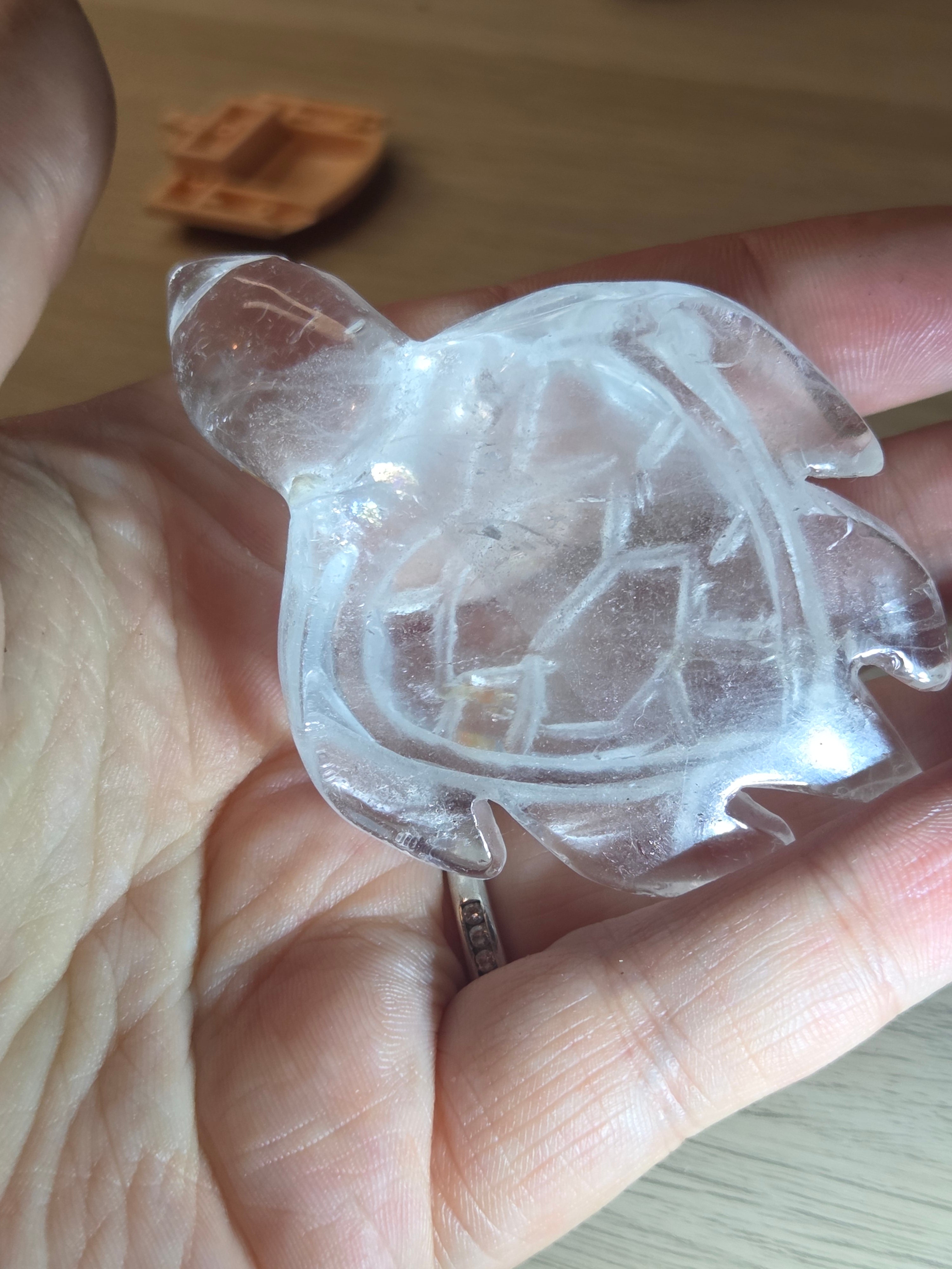 Clear quartz crystal turtle carving