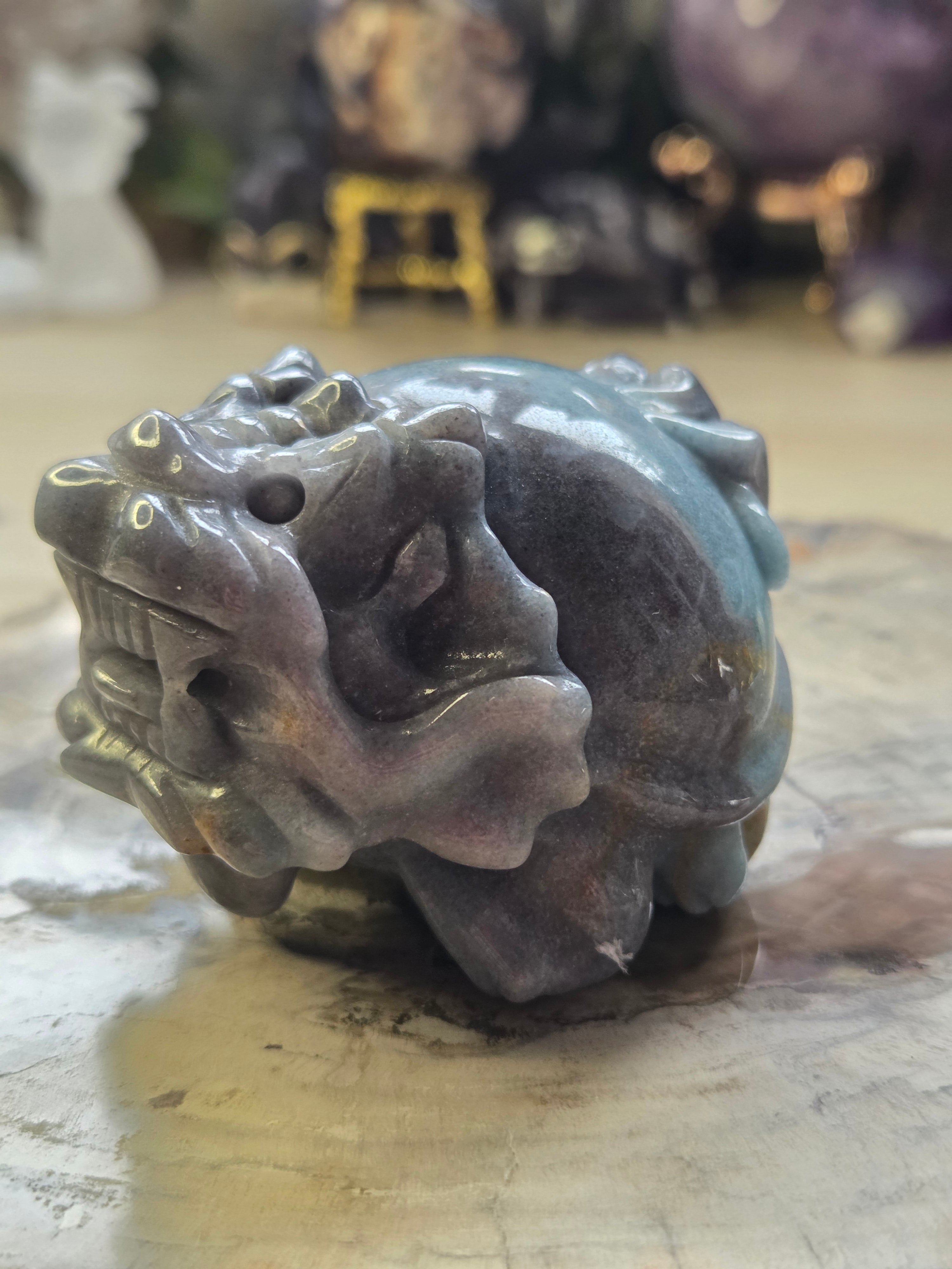 Trolite crystal dragon turtle carving