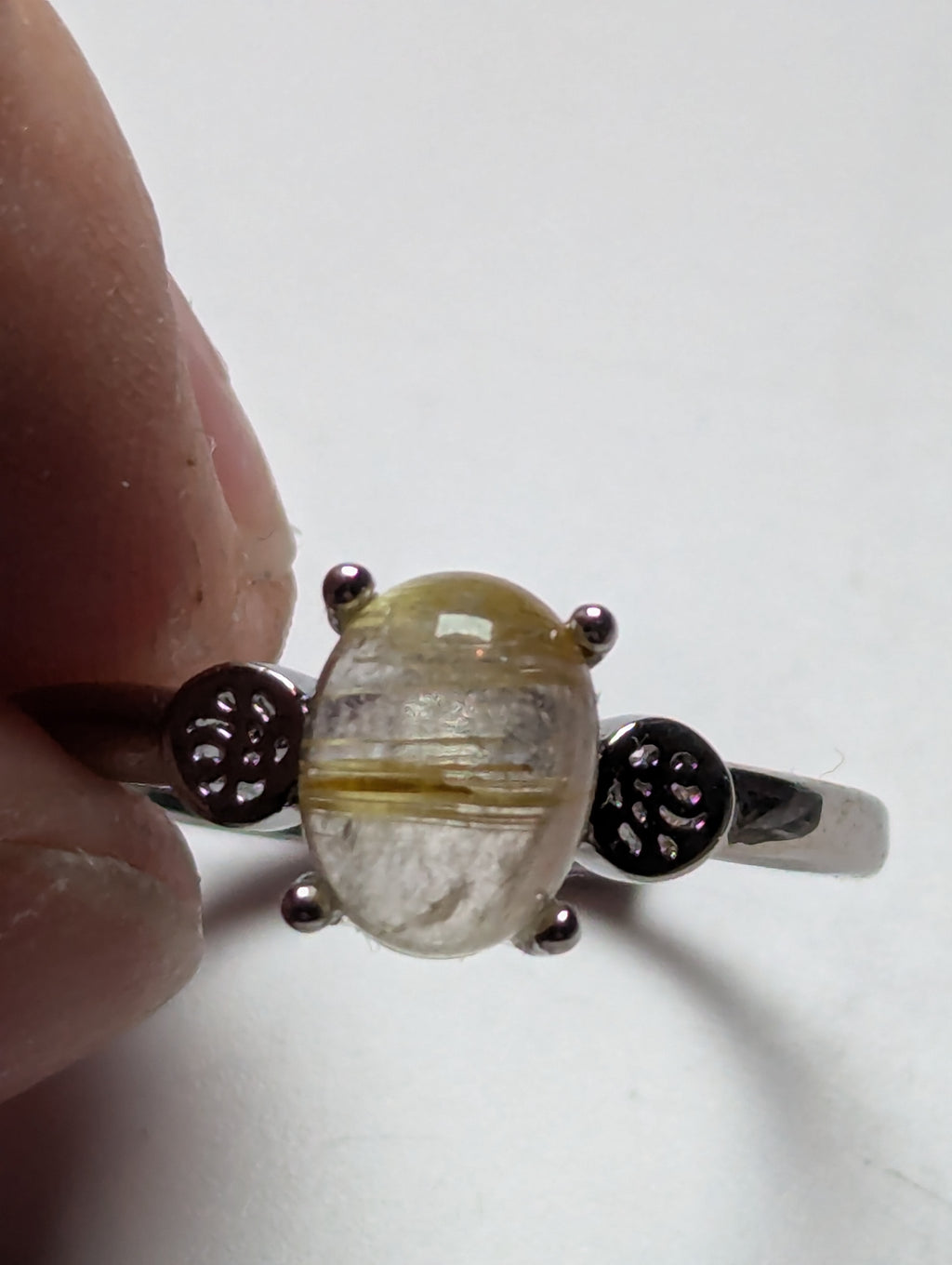 1 x Golden Rutlile crystal Adjustable ring stainless steel