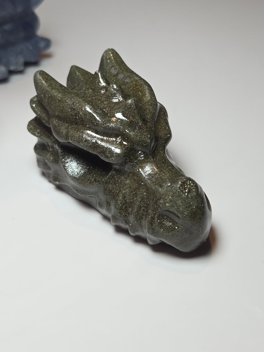 Pyrite crystal dragon head carving