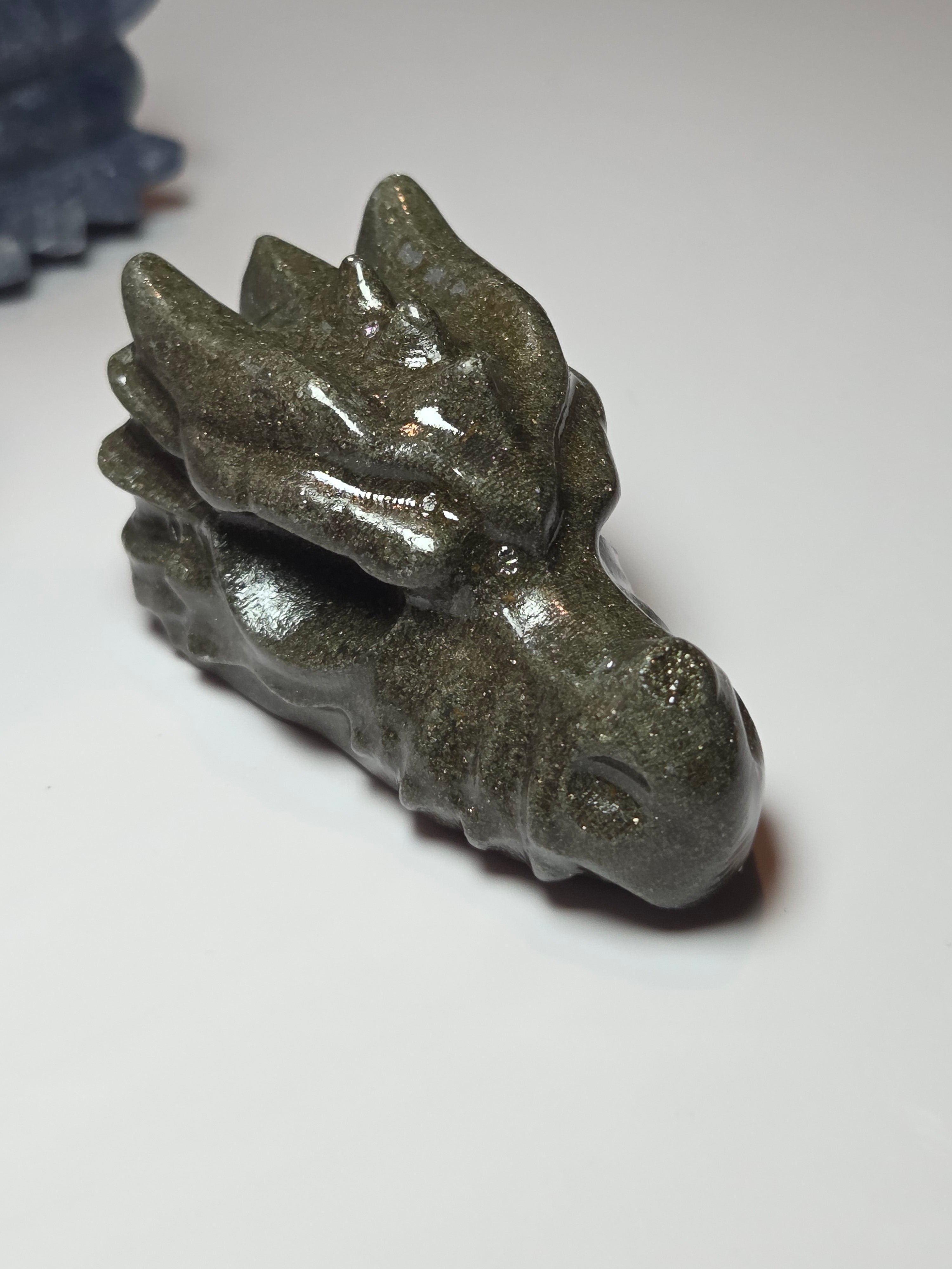 Pyrite crystal dragon head carving