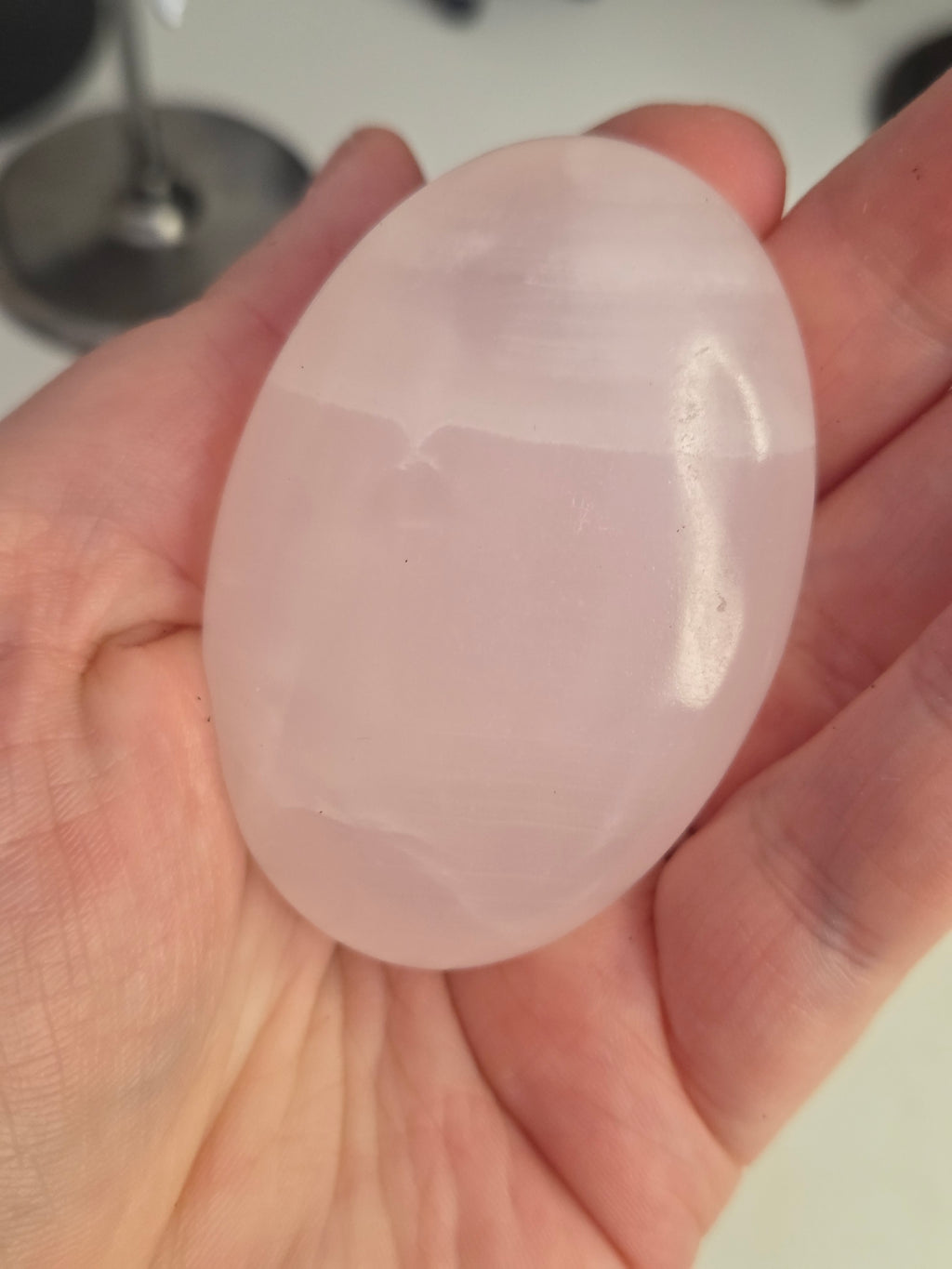 Pink Mango calcite crystal palm stone great UV