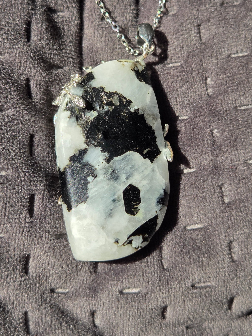 Large pendant rainbow moonstone crystal necklace