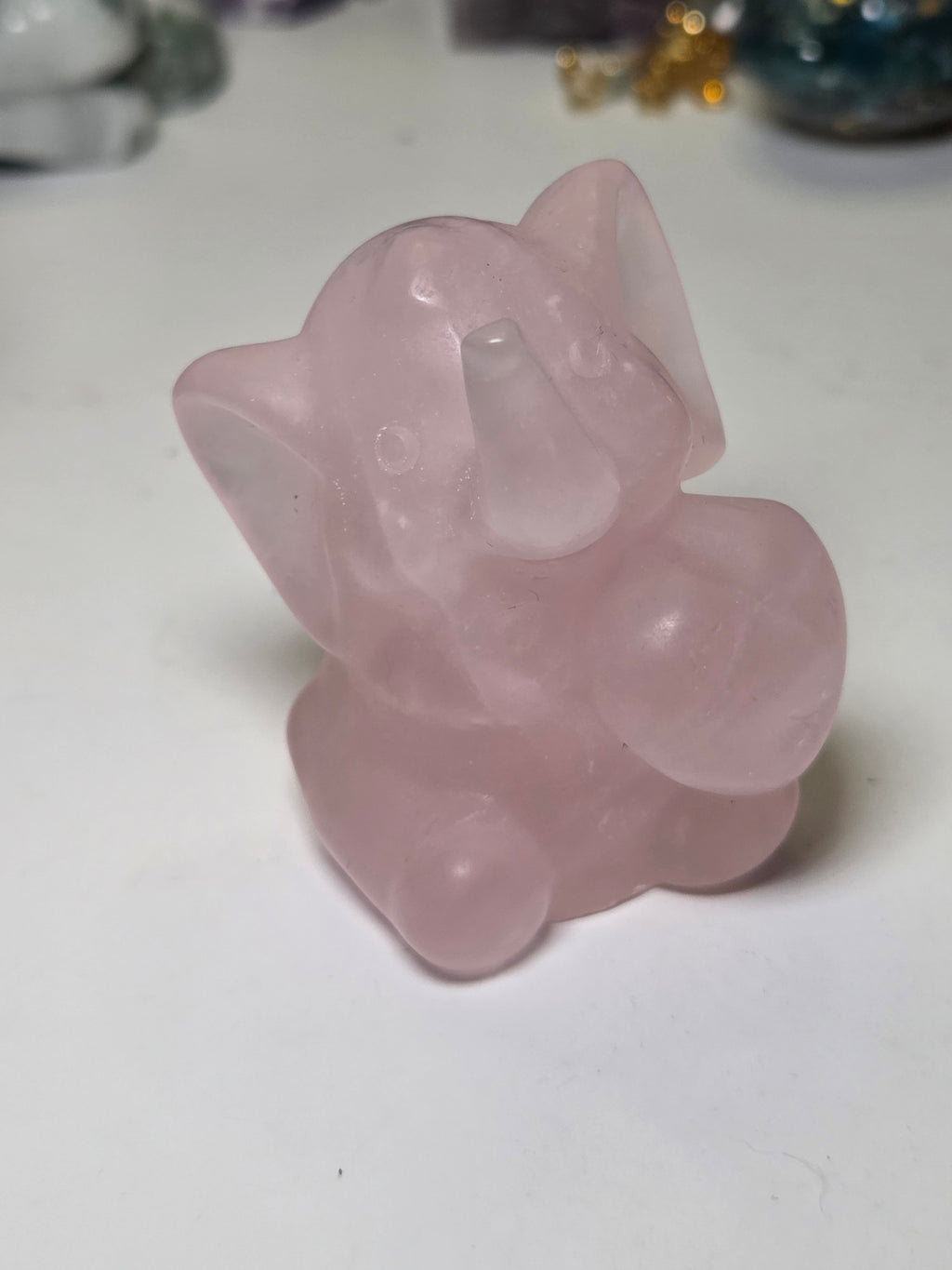 Rose quartz crystal Elephant carving with heart