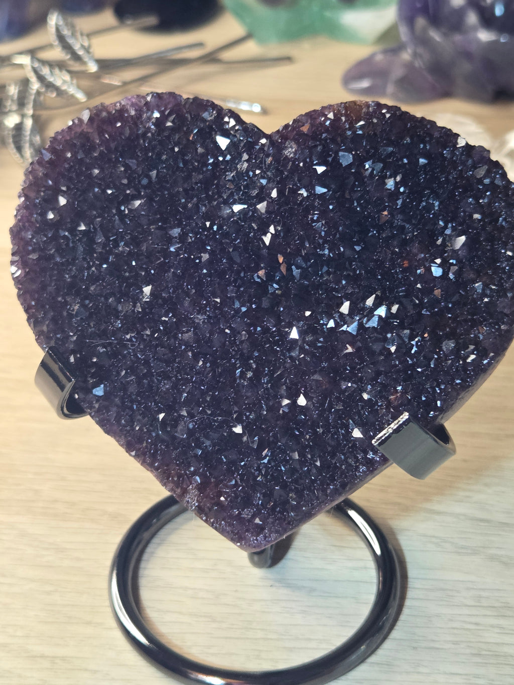 Auralite 23 Crystal heart carving with stand