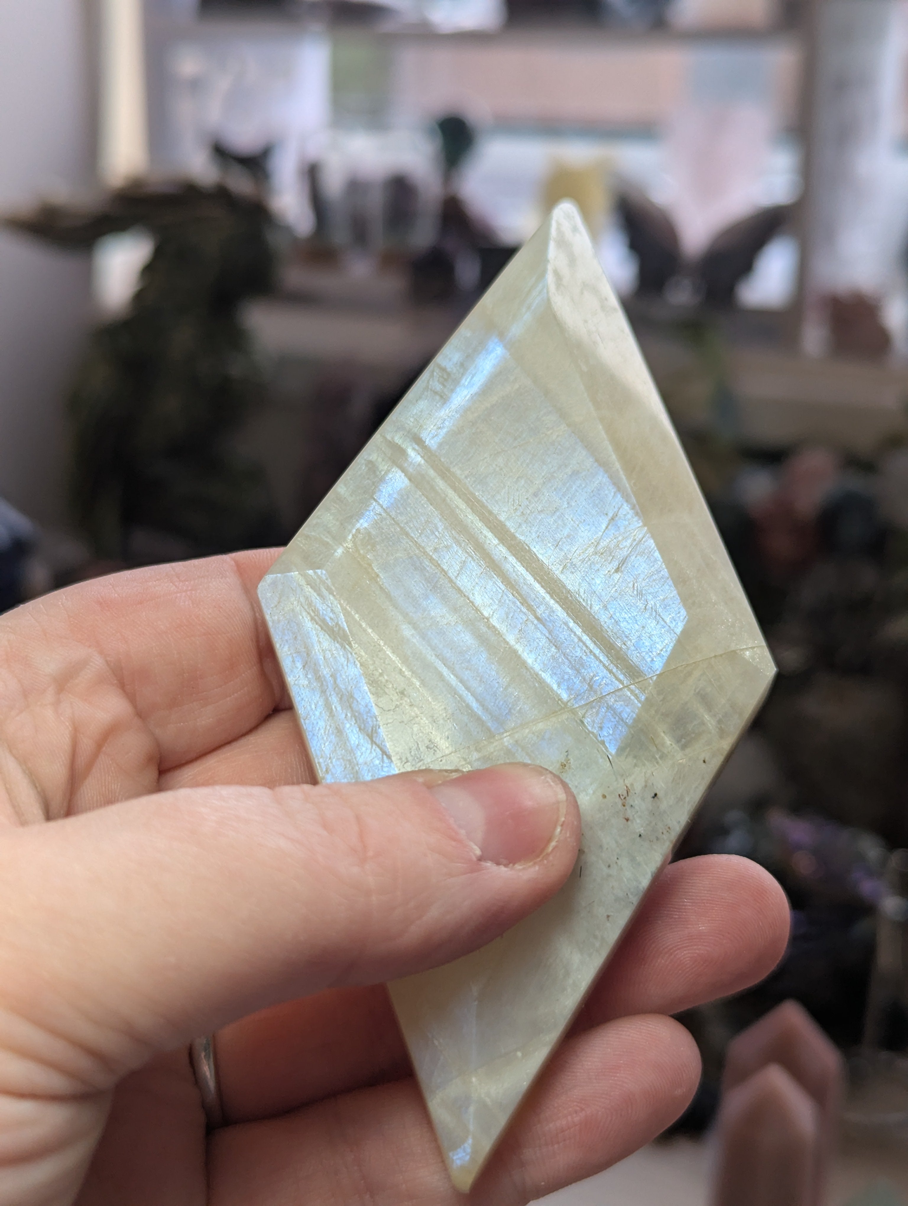 Rainbow moonstone crystal diamond crystal with Stand