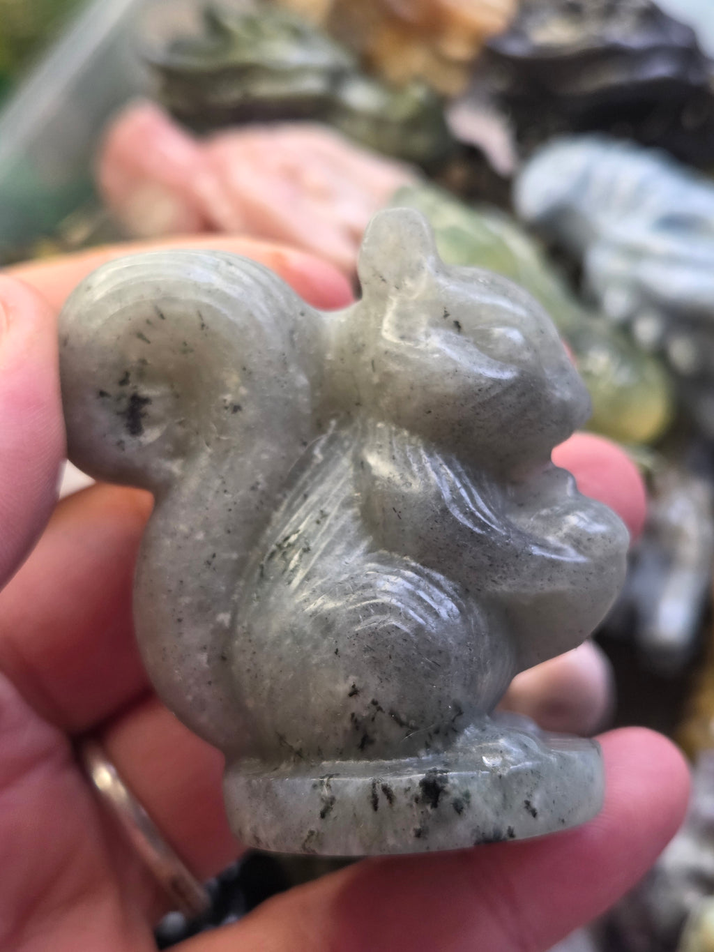Labradorite crystal squirrel carving