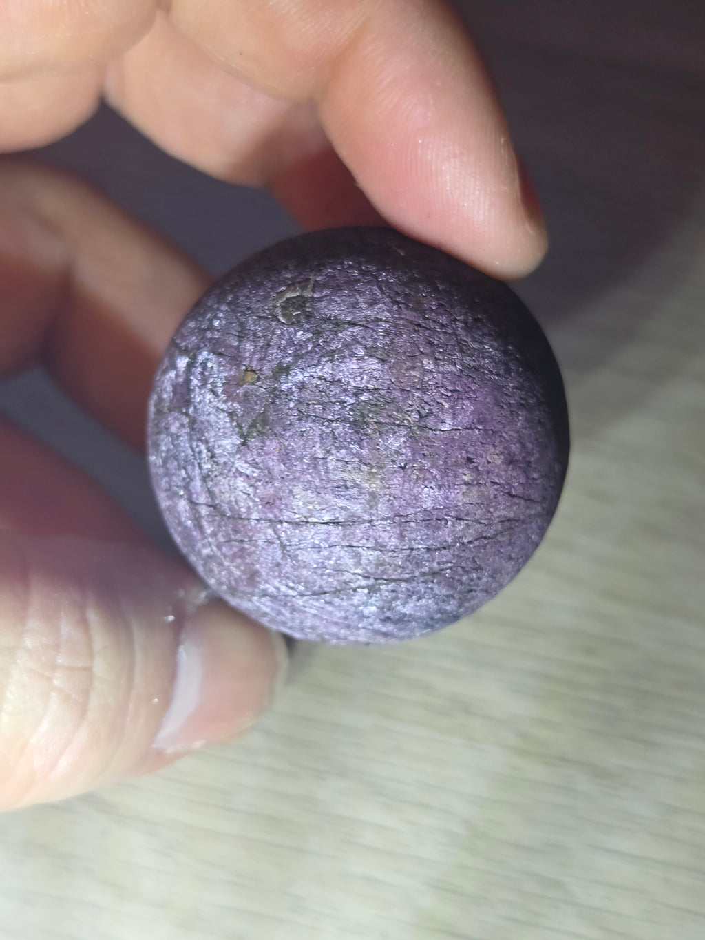 Purperite crystal sphere carving with stand