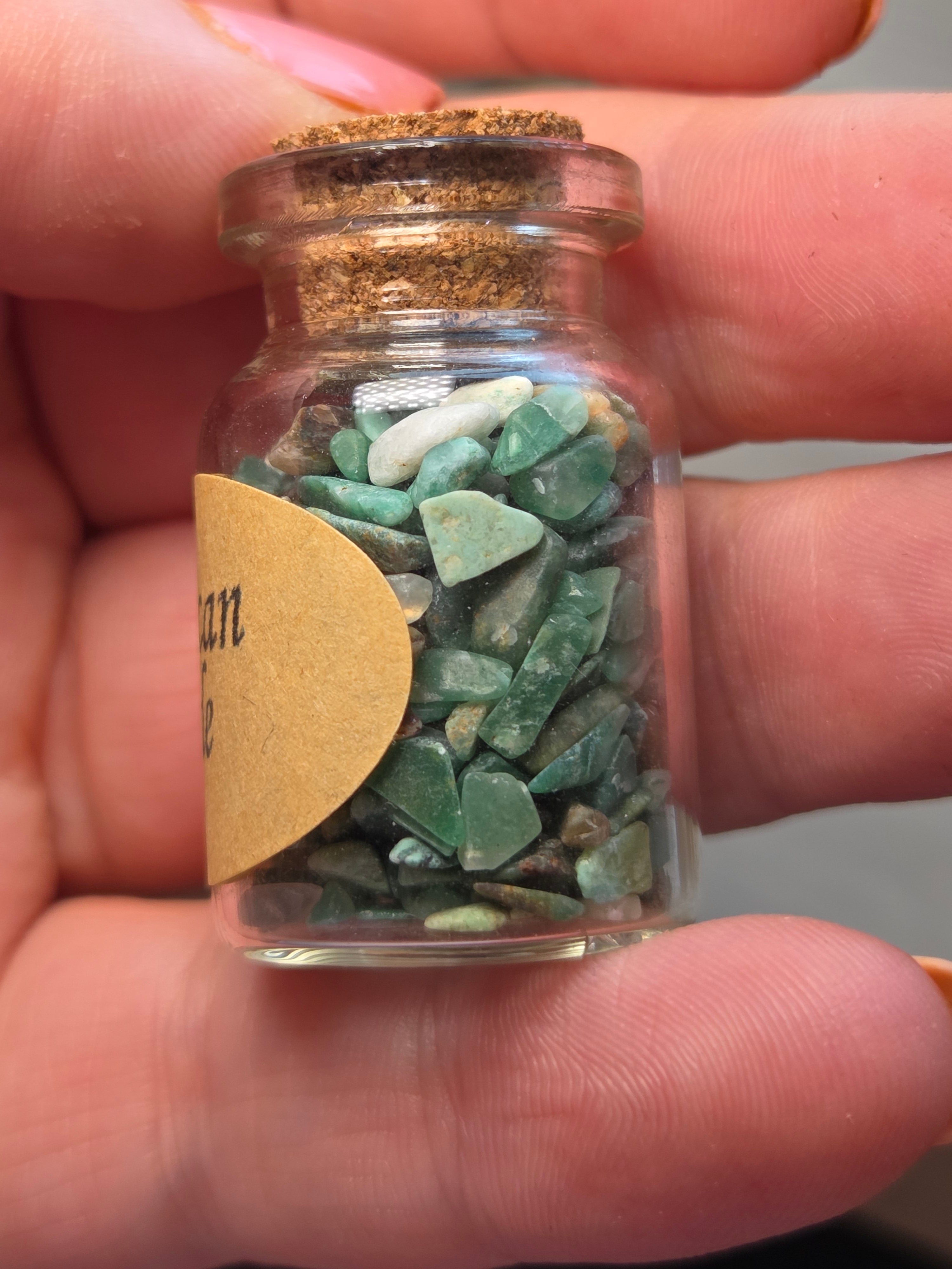 Crystal chips in glass jar