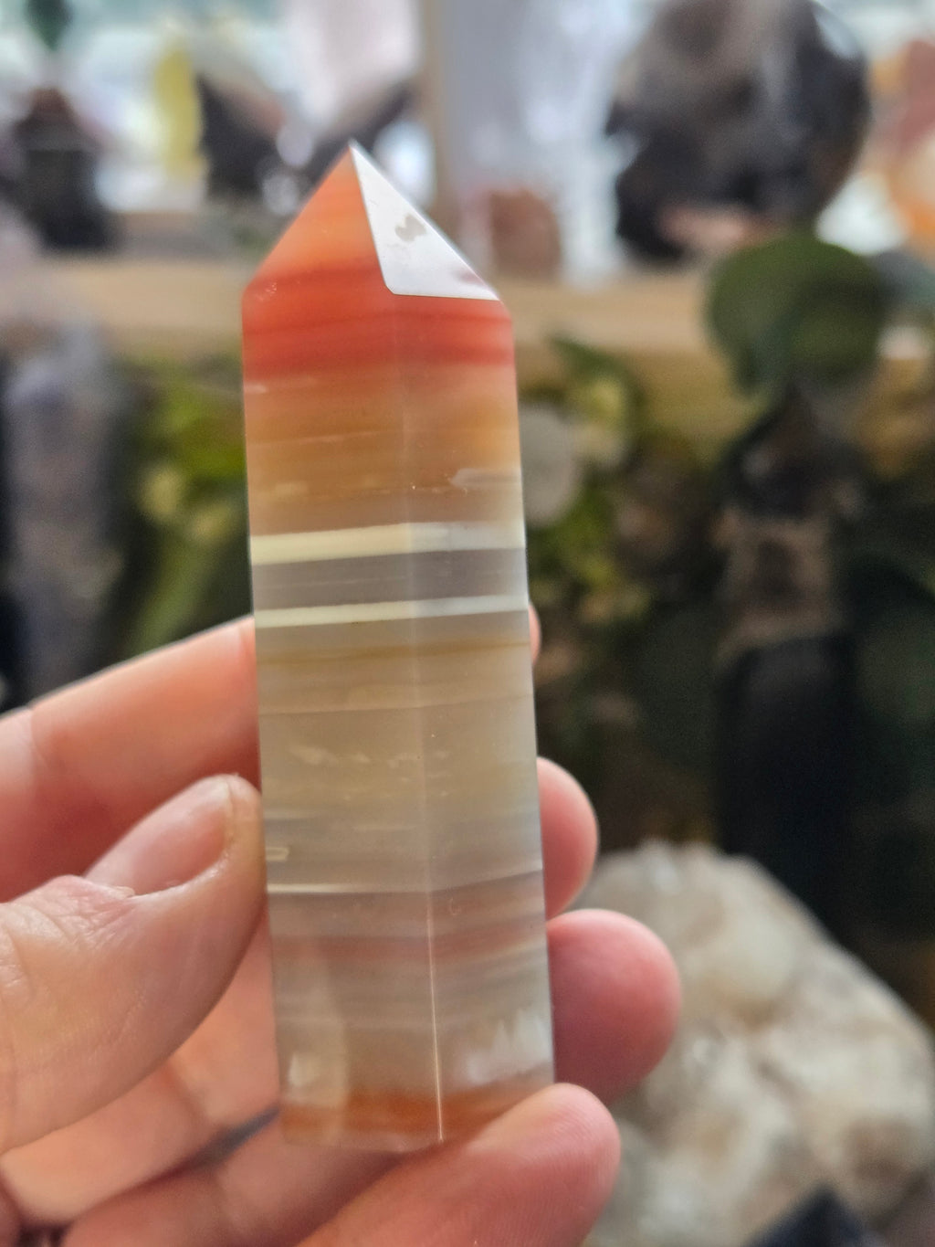 Pink Banded Jade crystal tower