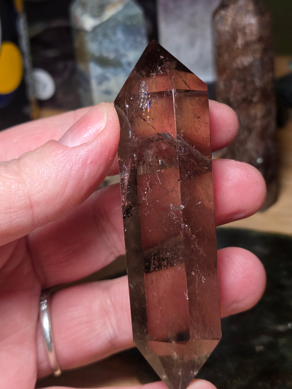 Smokey quartz crystal DT carving