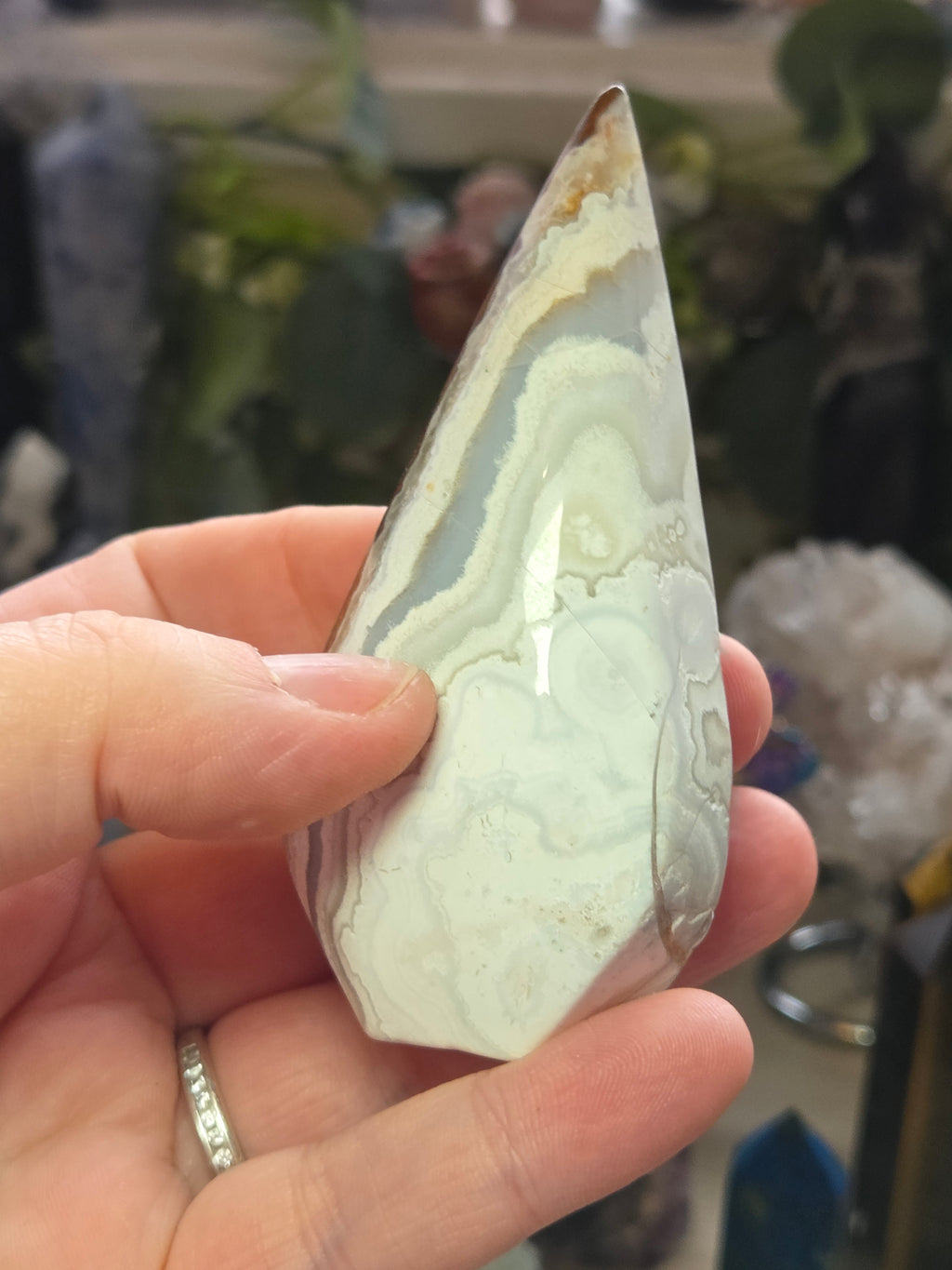 Crazy Lace agate crystal tear drop carving