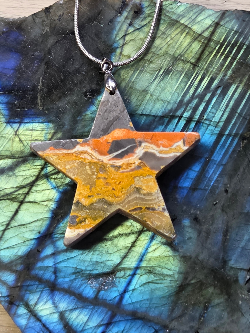 Bumblebee jasper crystal star necklace