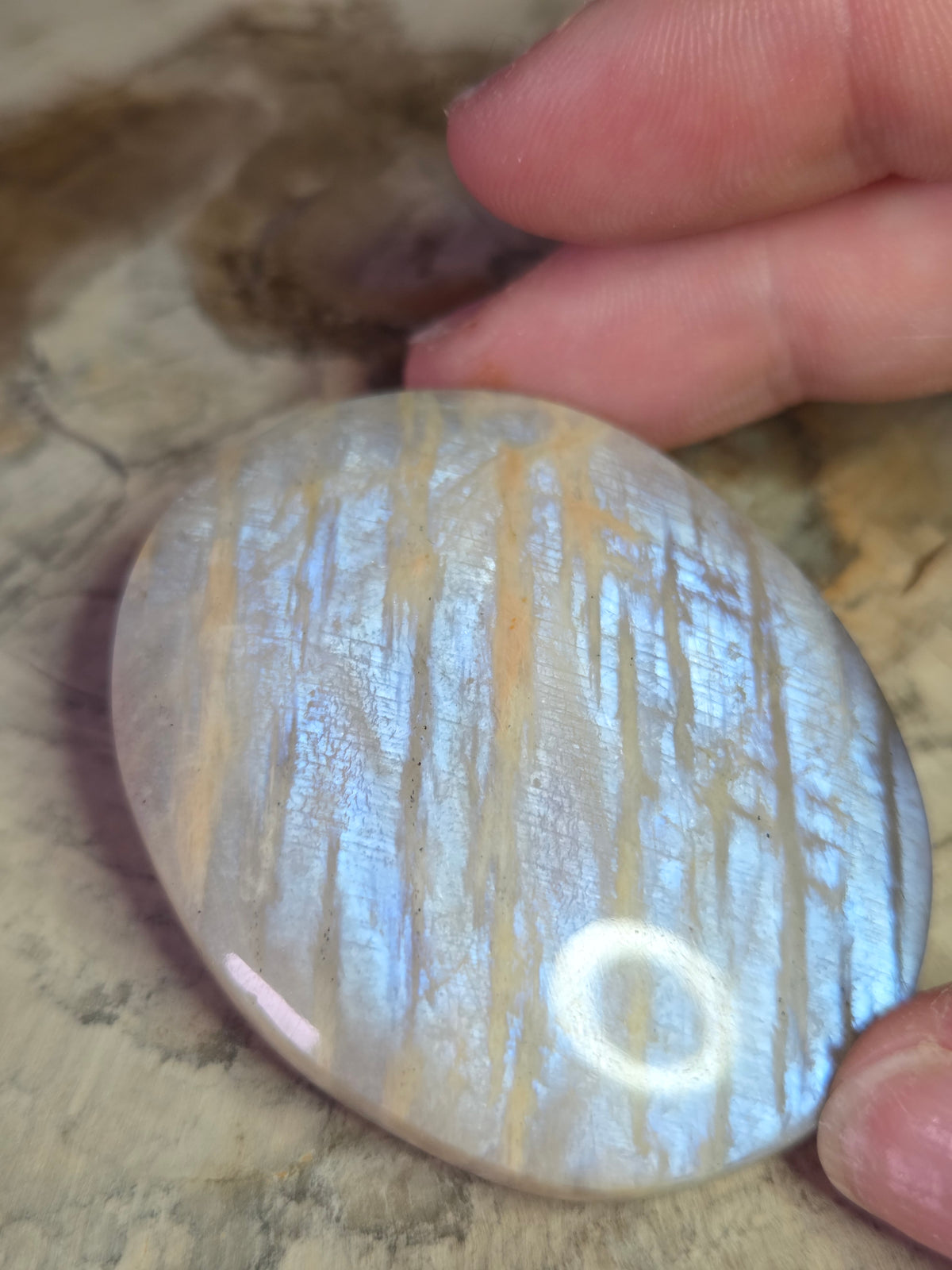Rainbow moonstone crystal palmstone