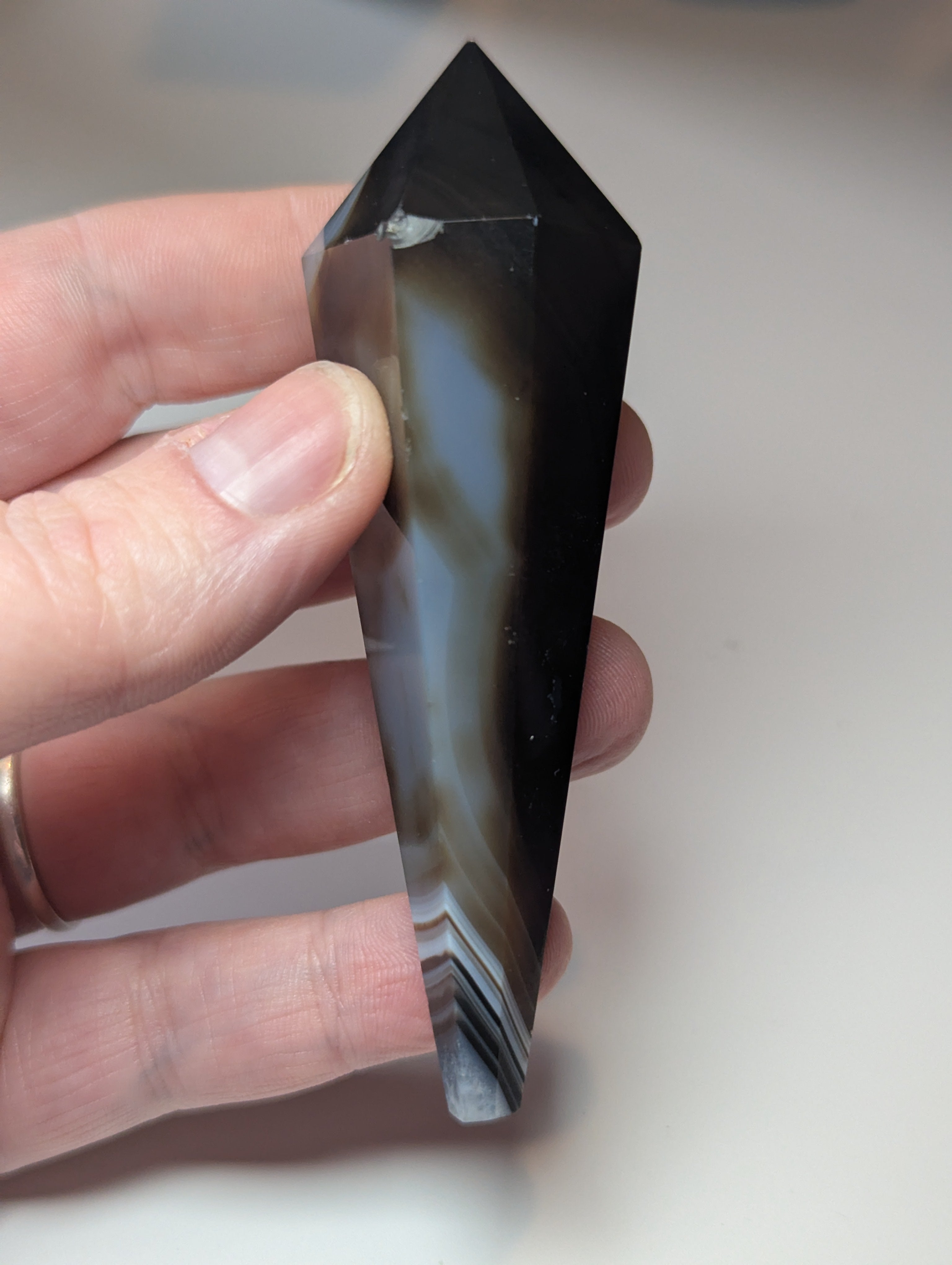 Sardonyx crystal wand carving with stand